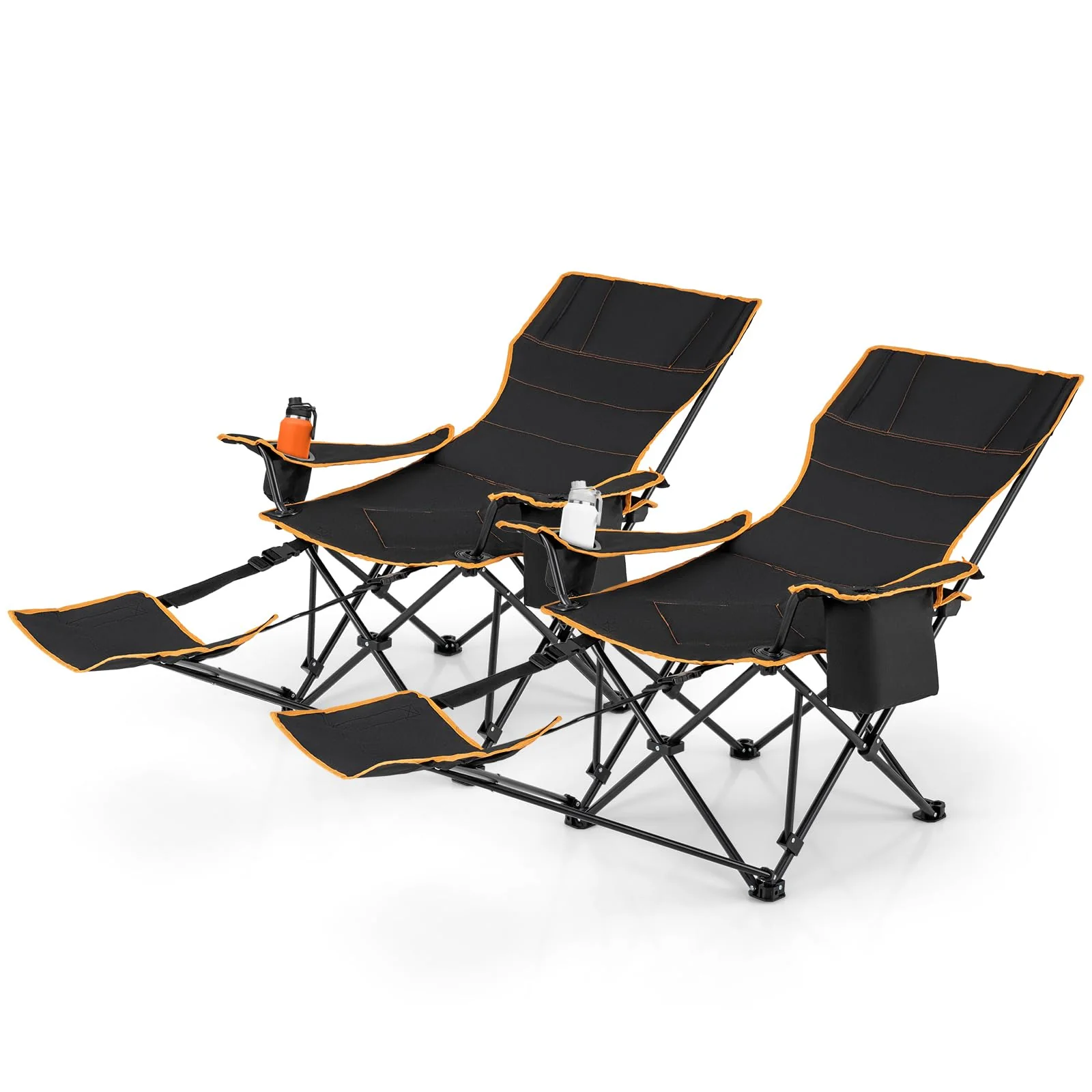 Goplus Reclining Camping Chair with Removable Footrest, 2-in-1 Folding Lounge Chair w/Adjustable Backrest Storage Bag & Cup Holder - Image 11