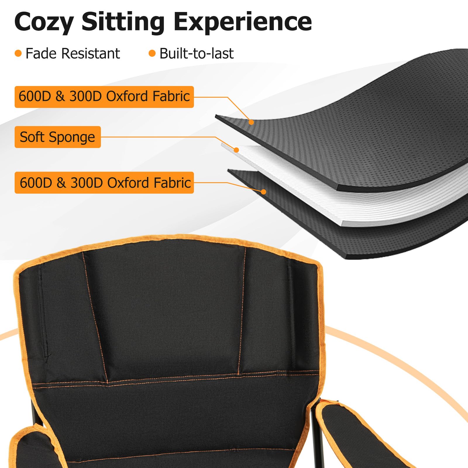 Goplus Reclining Camping Chair with Removable Footrest, 2-in-1 Folding Lounge Chair w/Adjustable Backrest Storage Bag & Cup Holder - Image 6