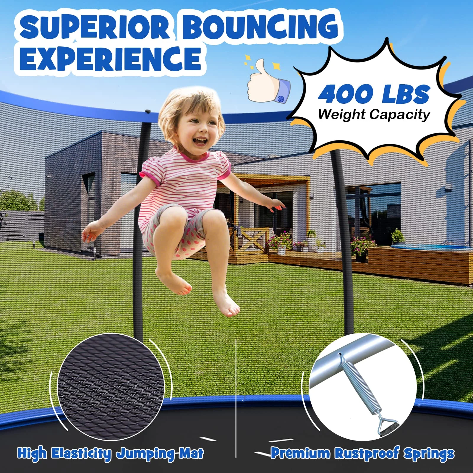 Goplus Recreational Trampolines 8FT 10FT 12FT, 400LBS Bearing Outdoor Trampoline with Enclosure - Image 12