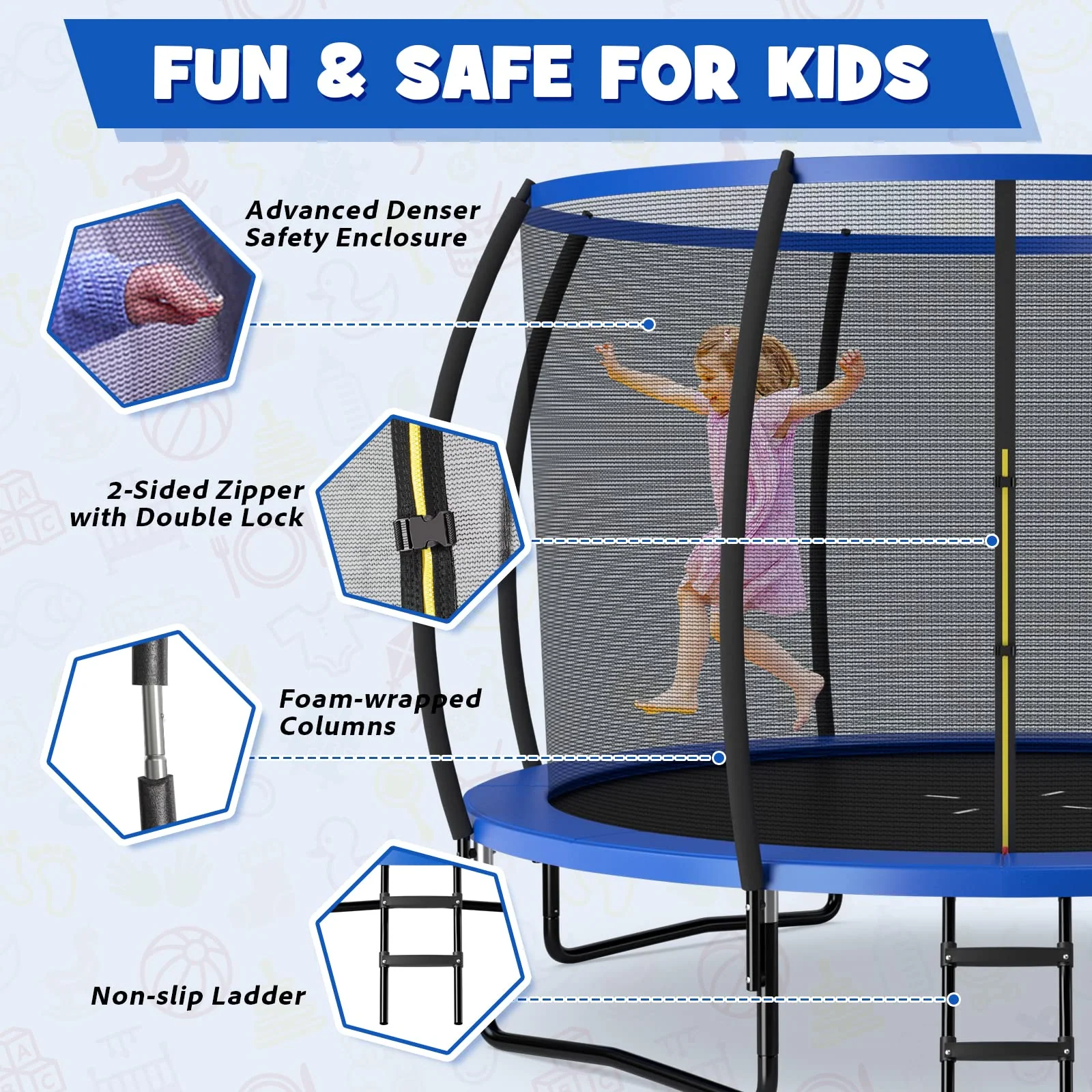 Goplus Recreational Trampolines 8FT 10FT 12FT, 400LBS Bearing Outdoor Trampoline with Enclosure - Image 13