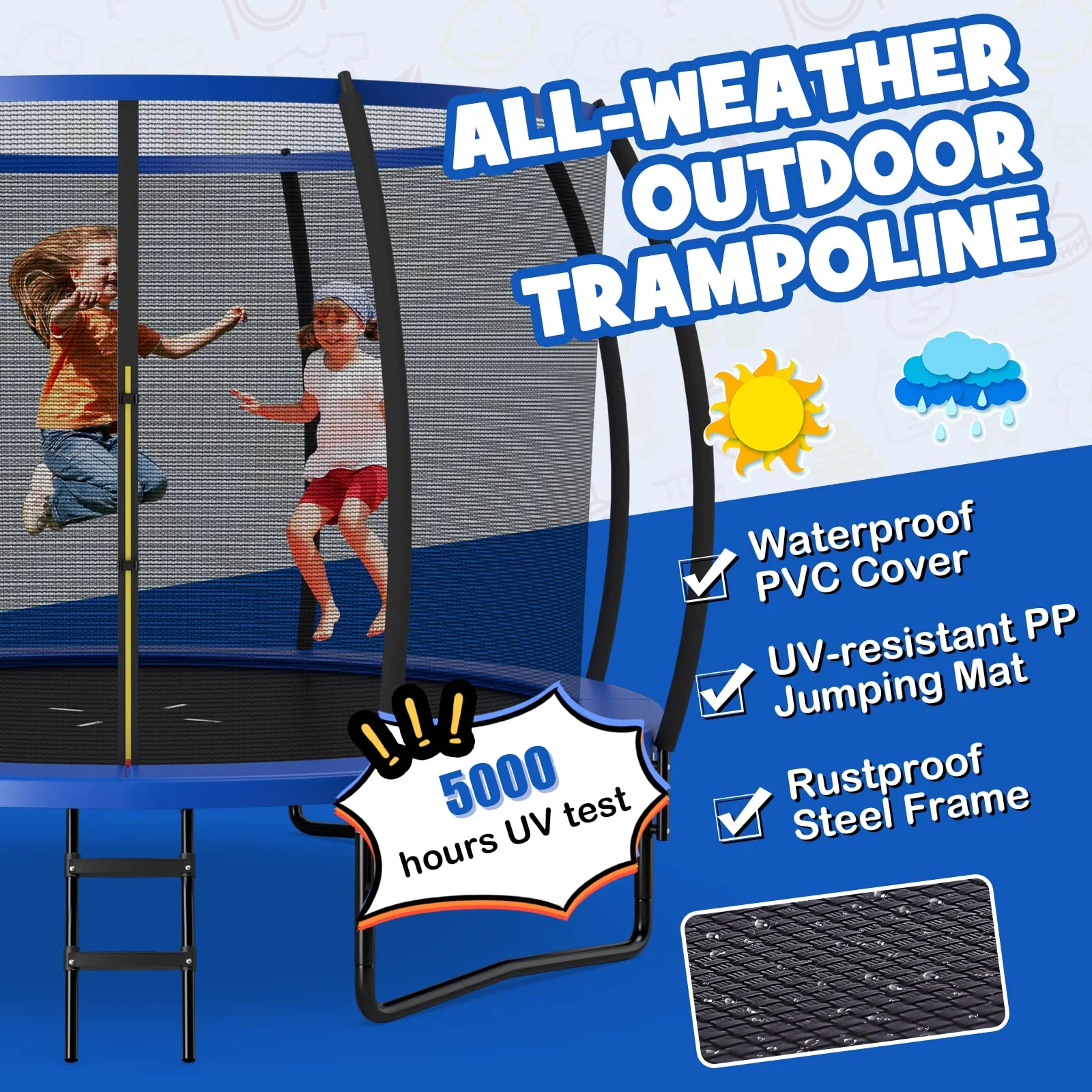 Goplus Recreational Trampolines 8FT 10FT 12FT, 400LBS Bearing Outdoor Trampoline with Enclosure - Image 17