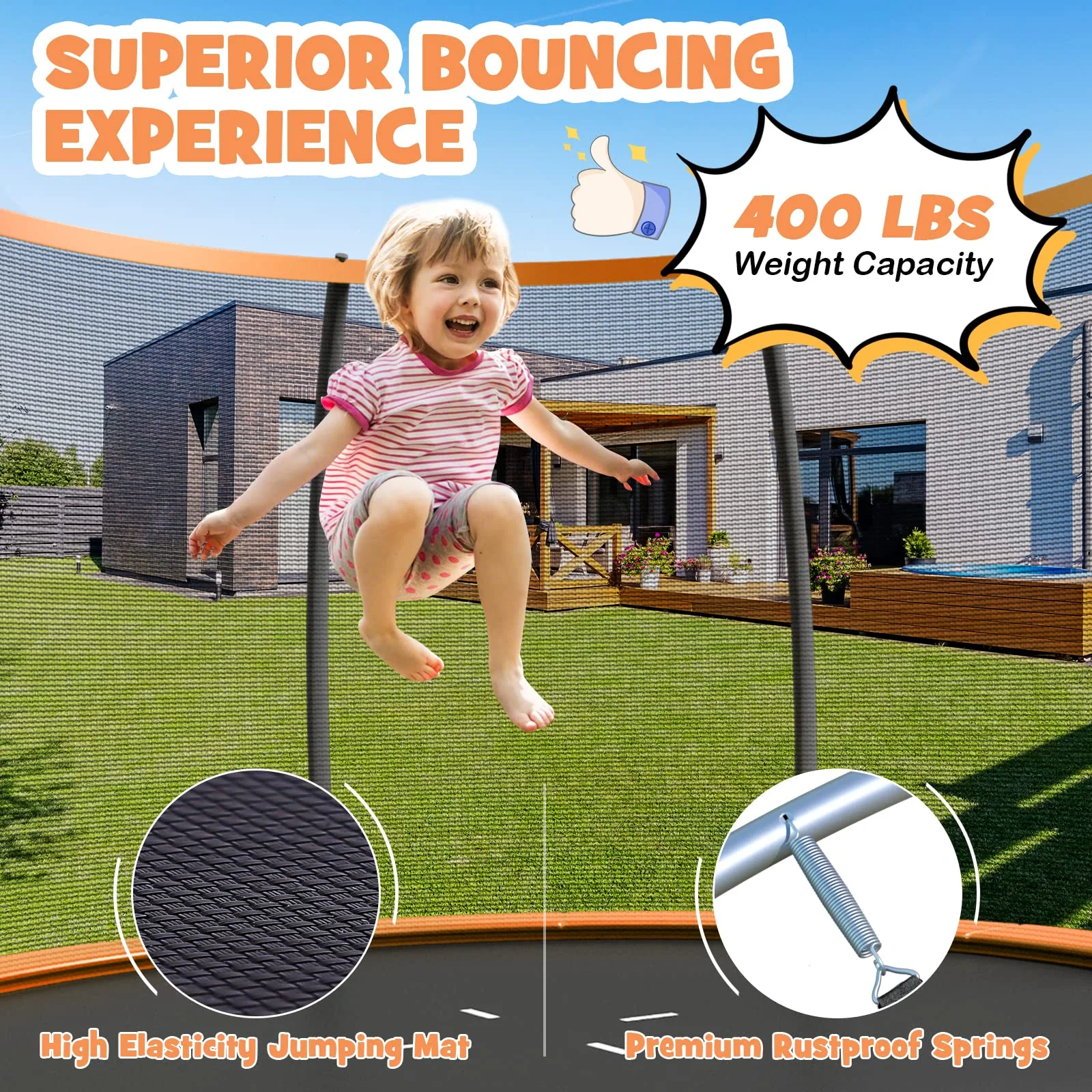 Goplus Recreational Trampolines 8FT 10FT 12FT, 400LBS Bearing Outdoor Trampoline with Enclosure - Image 21