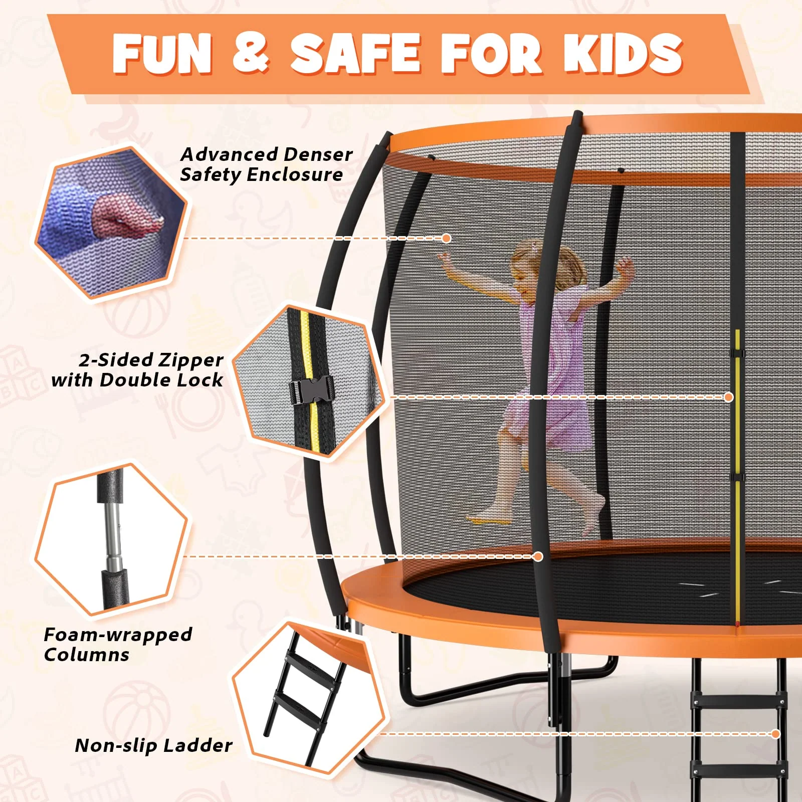 Goplus Recreational Trampolines 8FT 10FT 12FT, 400LBS Bearing Outdoor Trampoline with Enclosure - Image 22