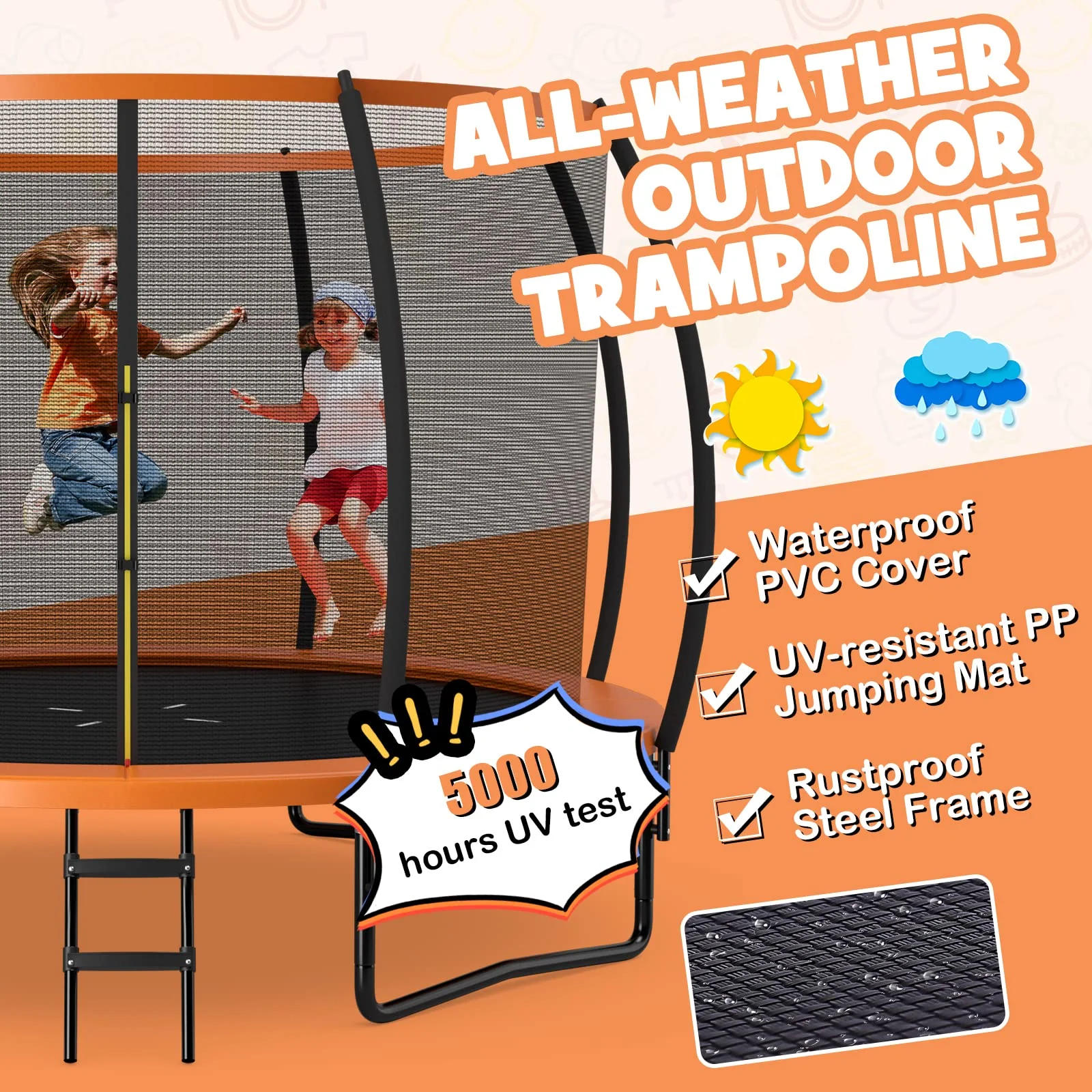 Goplus Recreational Trampolines 8FT 10FT 12FT, 400LBS Bearing Outdoor Trampoline with Enclosure - Image 26