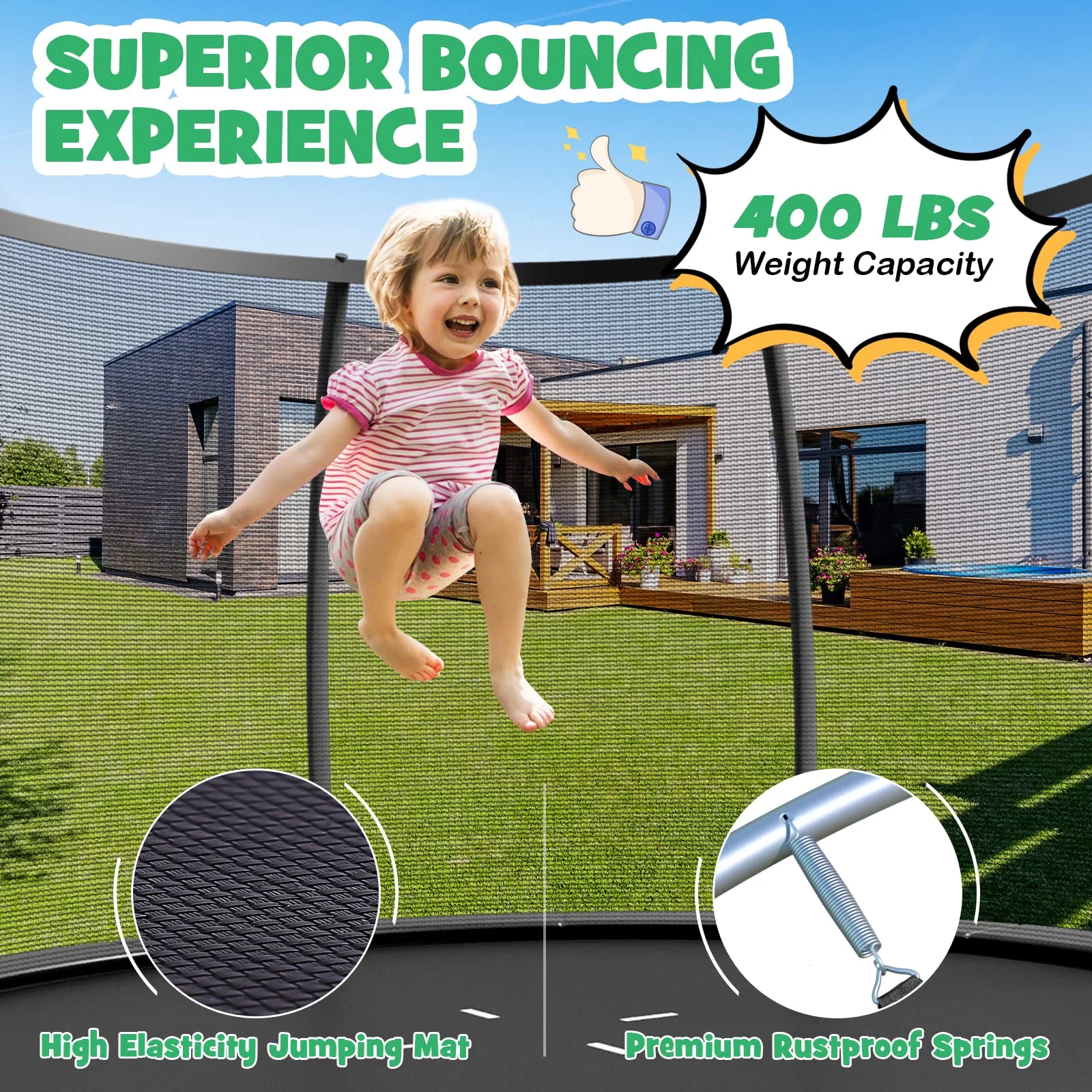 Goplus Recreational Trampolines 8FT 10FT 12FT, 400LBS Bearing Outdoor Trampoline with Enclosure - Image 3