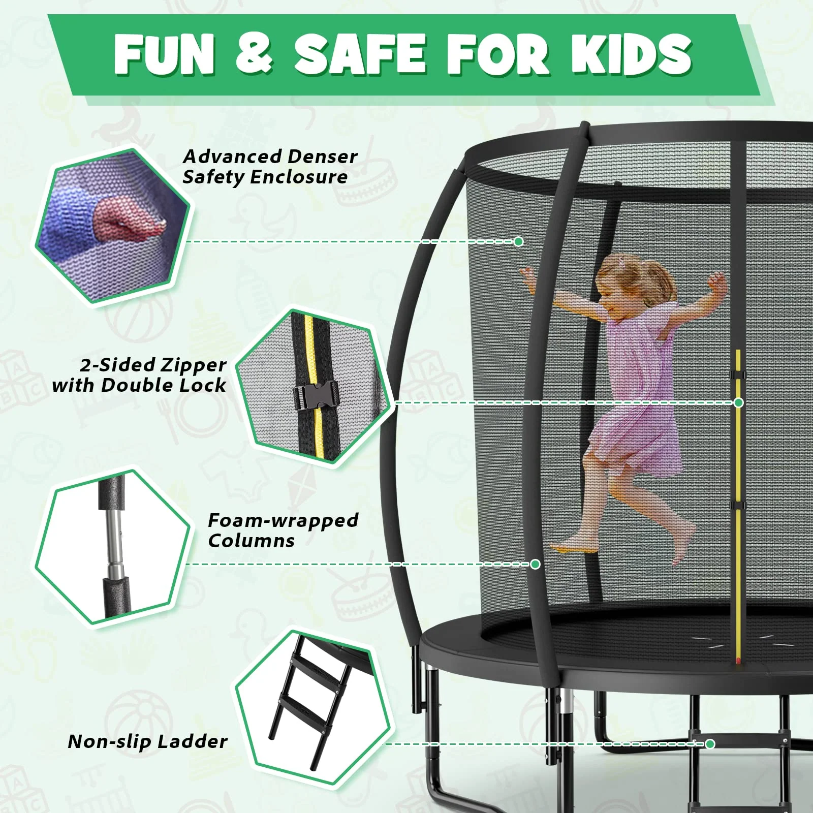 Goplus Recreational Trampolines 8FT 10FT 12FT, 400LBS Bearing Outdoor Trampoline with Enclosure - Image 4