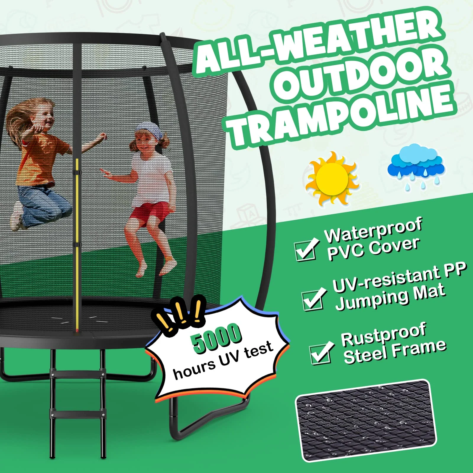 Goplus Recreational Trampolines 8FT 10FT 12FT, 400LBS Bearing Outdoor Trampoline with Enclosure - Image 8
