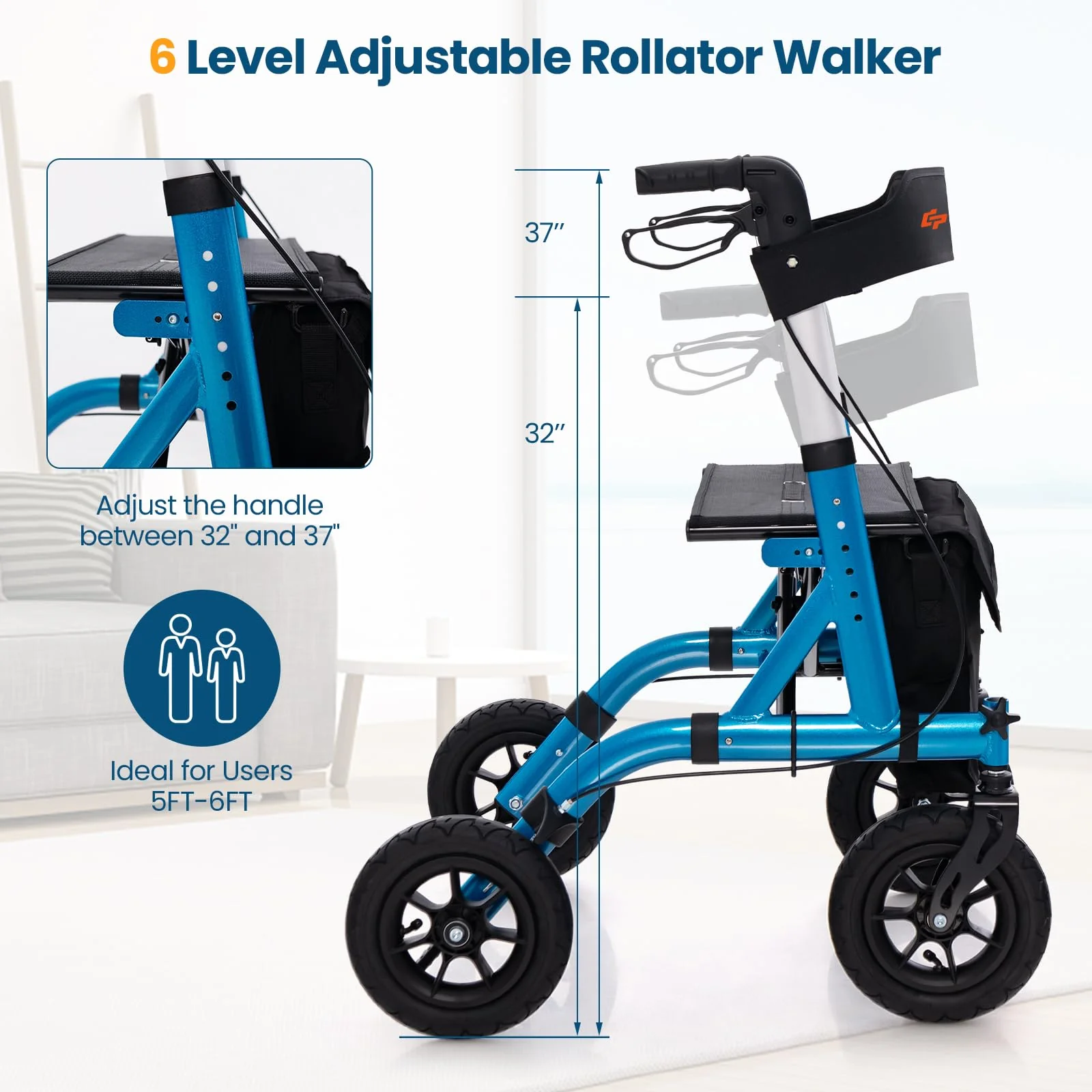 Goplus Rollator Walkers for Seniors with Seat - Image 4