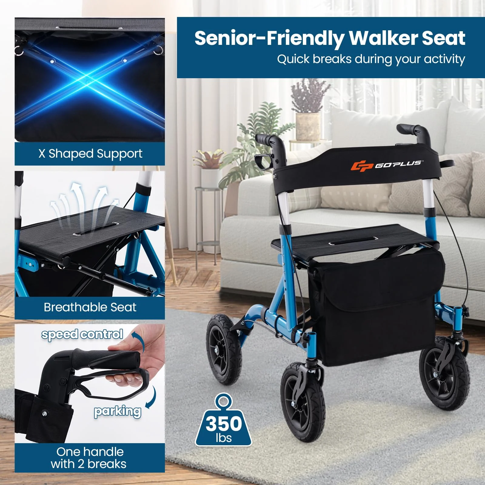 Goplus Rollator Walkers for Seniors with Seat - Image 6