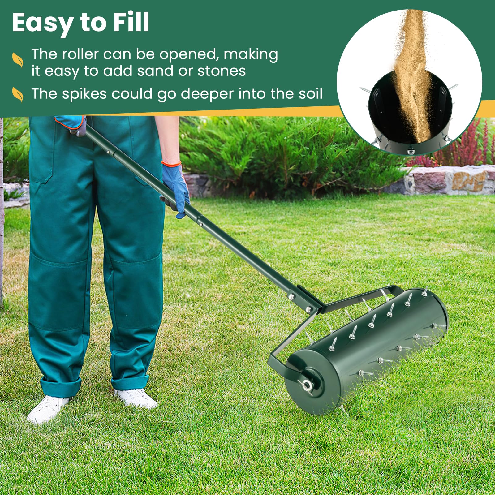 Goplus Rolling Lawn Aerator, Filled with Sand or Stone - Image 3