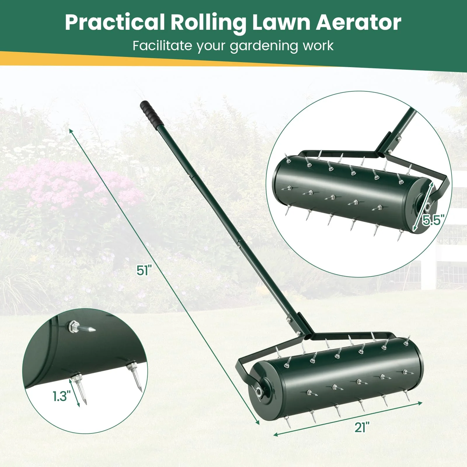 Goplus Rolling Lawn Aerator, Filled with Sand or Stone - Image 5