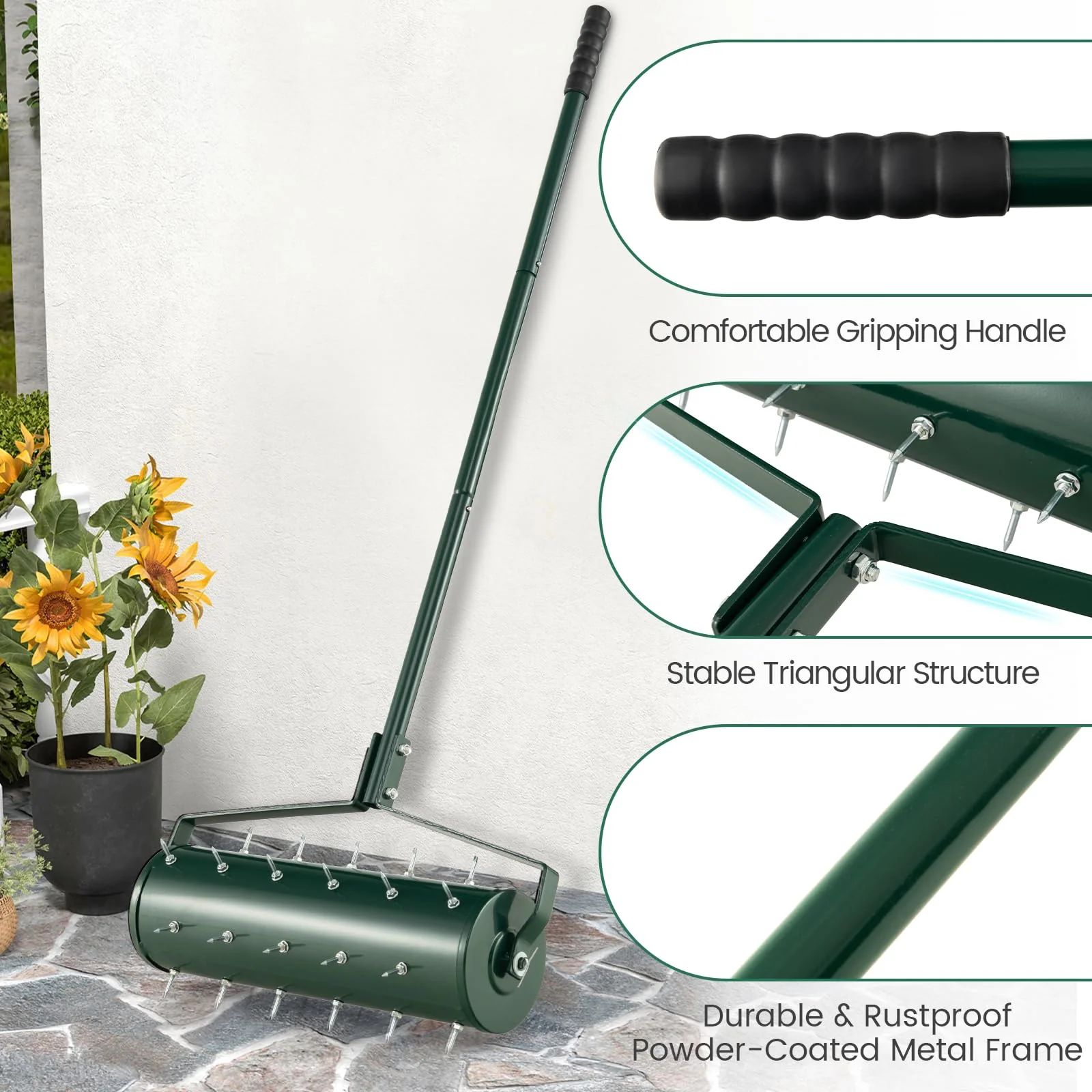 Goplus Rolling Lawn Aerator, Filled with Sand or Stone - Image 7
