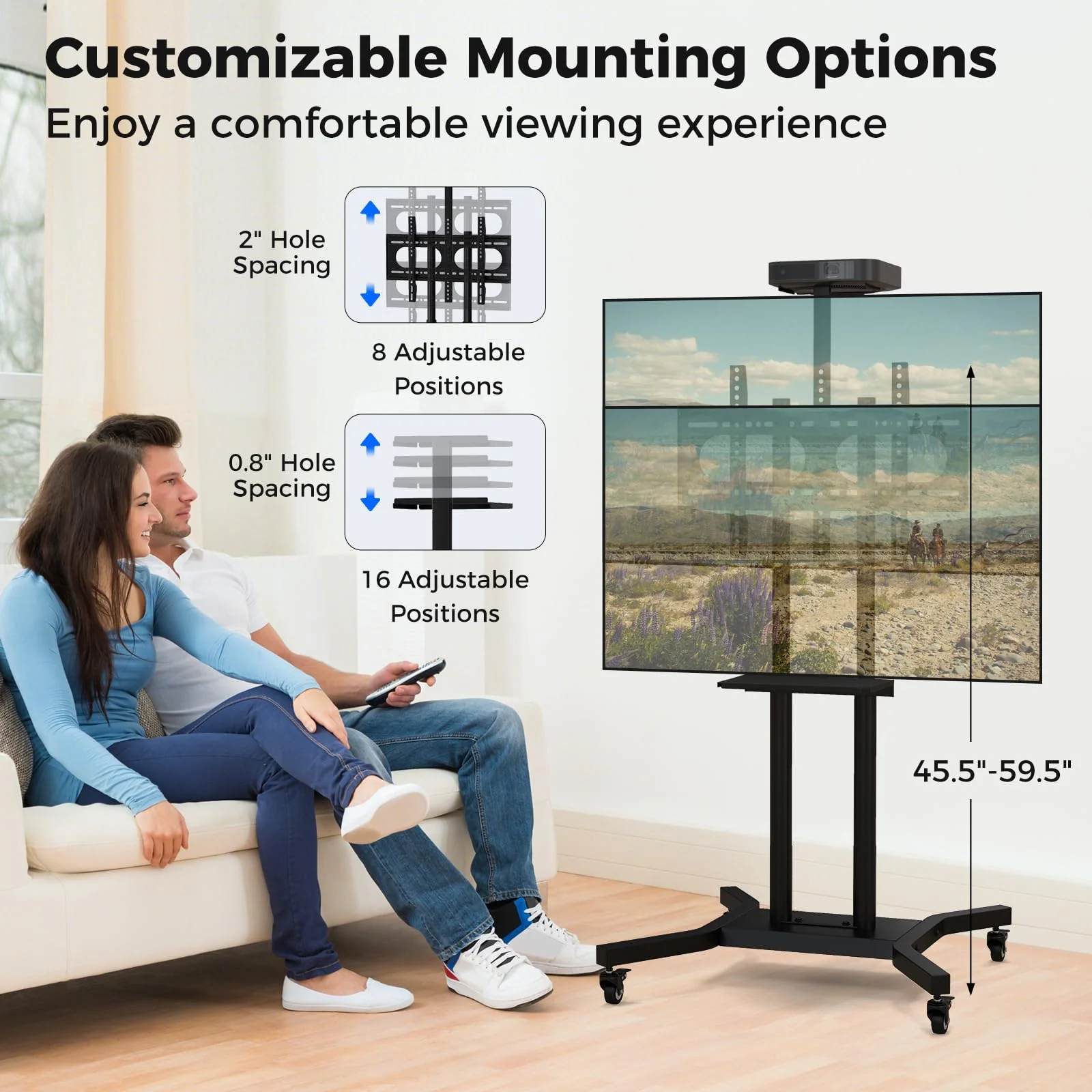 Goplus Rolling TV Stand for 32-70 Inch Flat/Curved TVs up to 110 lbs, Max VESA 600 X 400 mm - Image 4