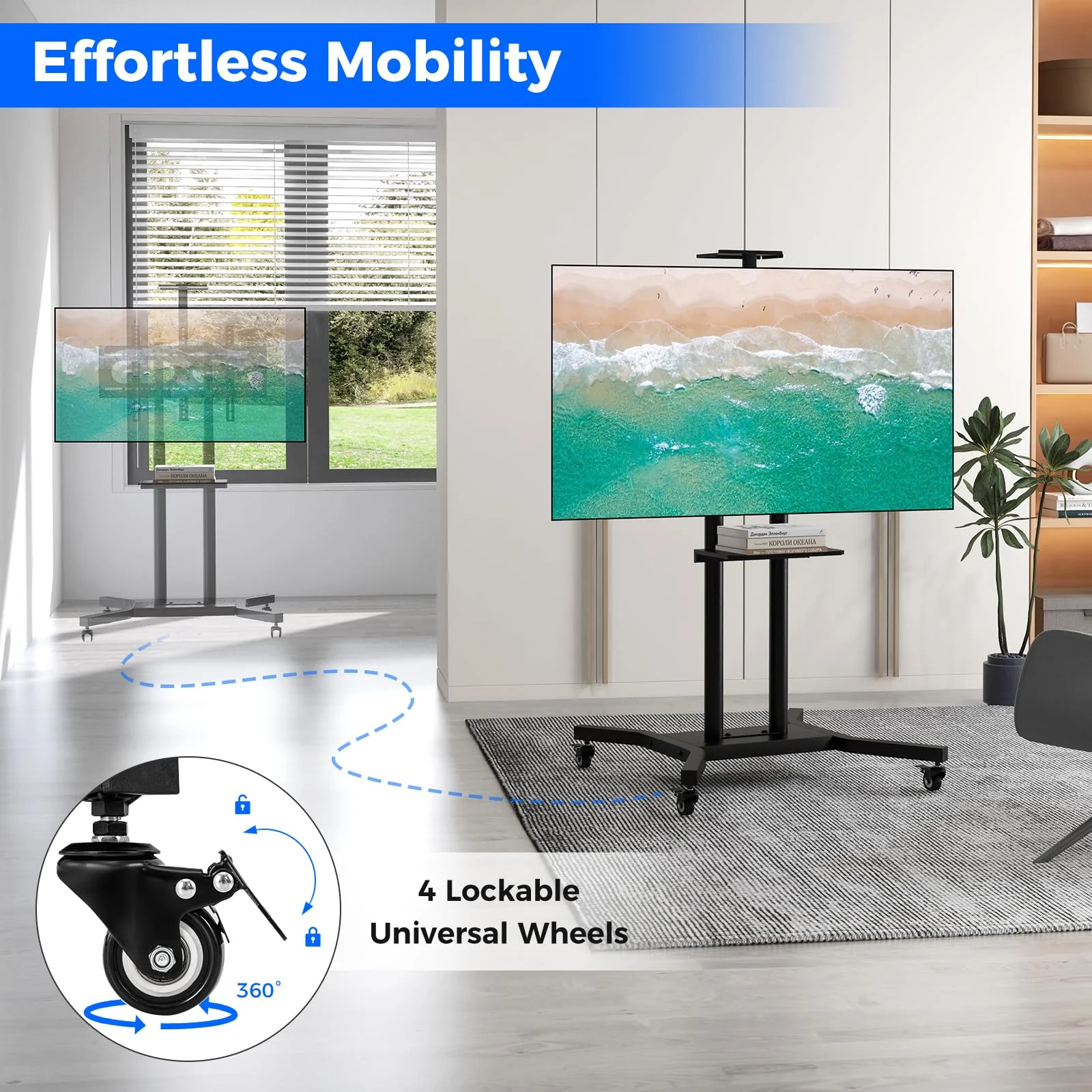 Goplus Rolling TV Stand for 32-70 Inch Flat/Curved TVs up to 110 lbs, Max VESA 600 X 400 mm - Image 5