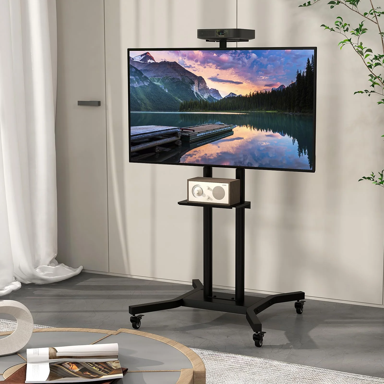 Goplus Rolling TV Stand for 32-70 Inch Flat/Curved TVs up to 110 lbs, Max VESA 600 X 400 mm - Image 9
