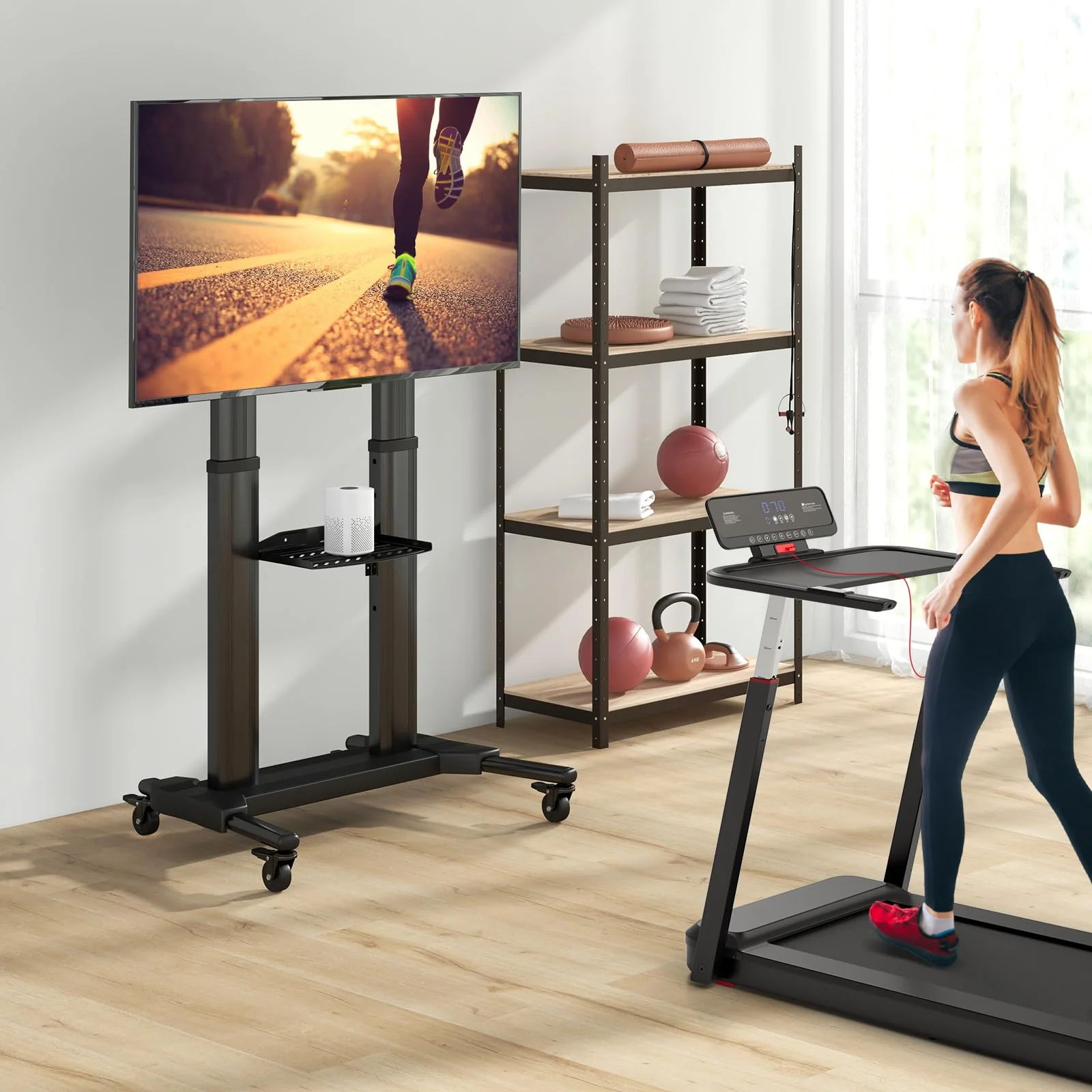 Goplus Rolling TV Stand for 32"-85" Flat Curved LED/LCD/OLED TVs up to 132 LBS, Mobile Floor TV Trolley Max VESA 400 x 700 mm - Image 2