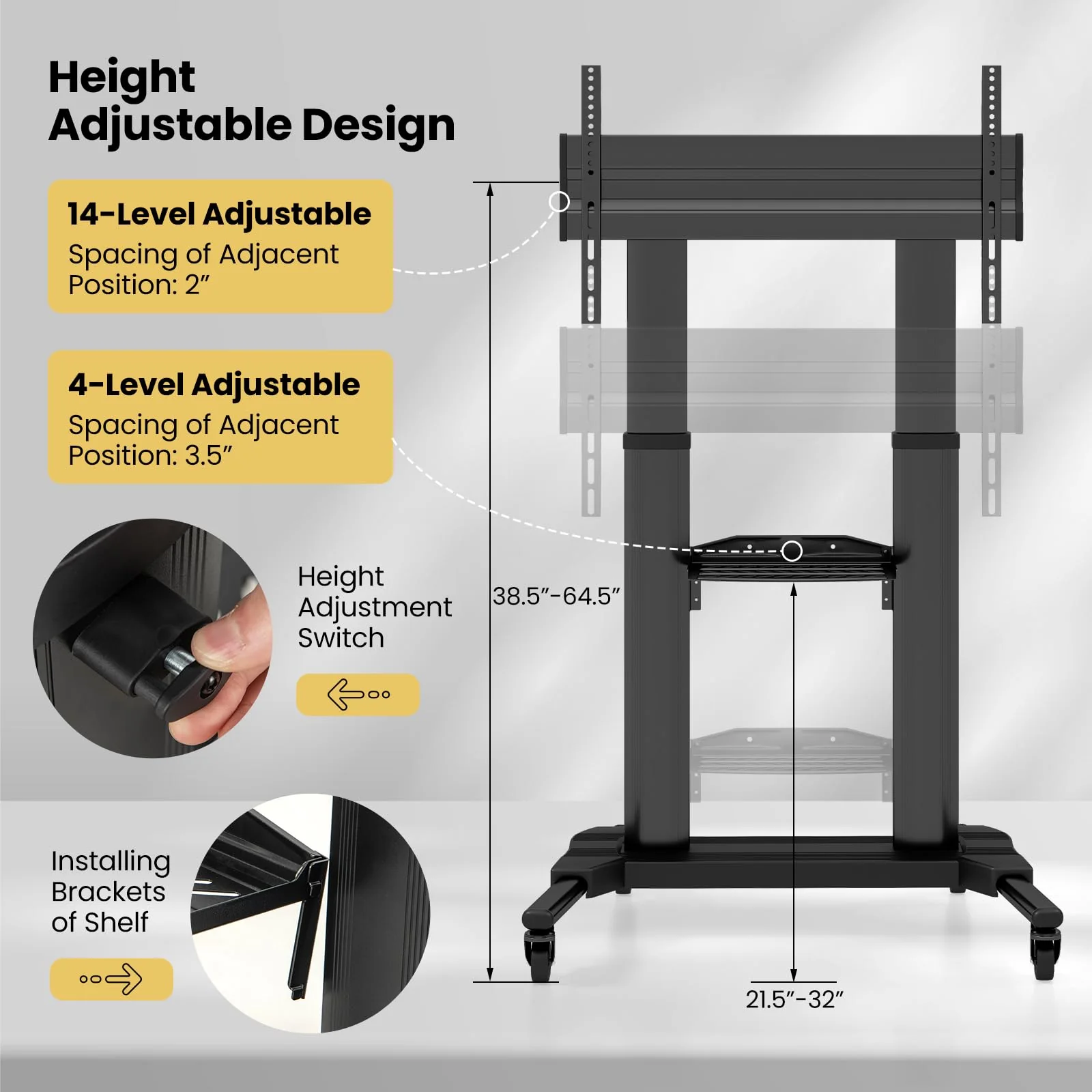 Goplus Rolling TV Stand for 32"-85" Flat Curved LED/LCD/OLED TVs up to 132 LBS, Mobile Floor TV Trolley Max VESA 400 x 700 mm - Image 4