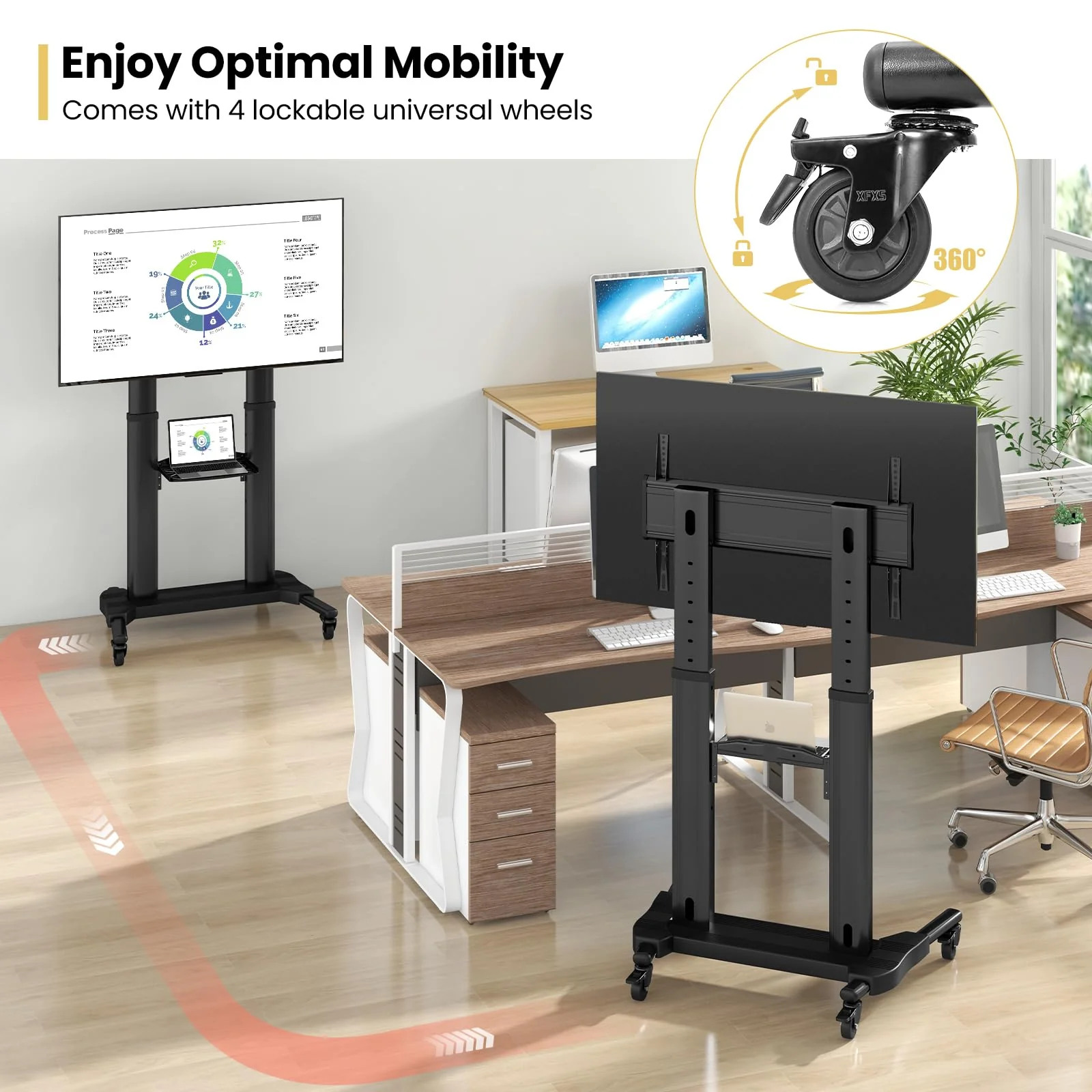 Goplus Rolling TV Stand for 32"-85" Flat Curved LED/LCD/OLED TVs up to 132 LBS, Mobile Floor TV Trolley Max VESA 400 x 700 mm - Image 5