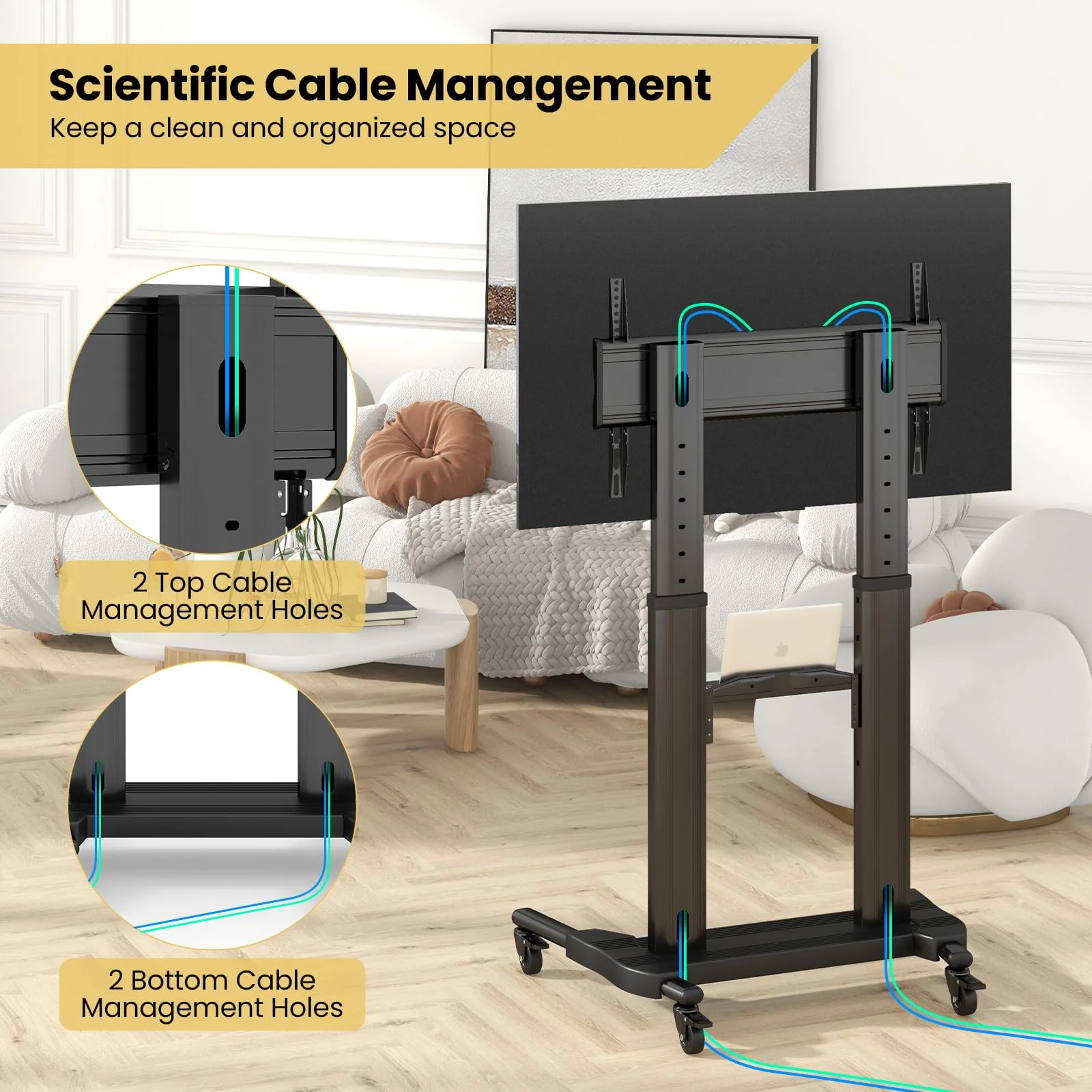 Goplus Rolling TV Stand for 32"-85" Flat Curved LED/LCD/OLED TVs up to 132 LBS, Mobile Floor TV Trolley Max VESA 400 x 700 mm - Image 6