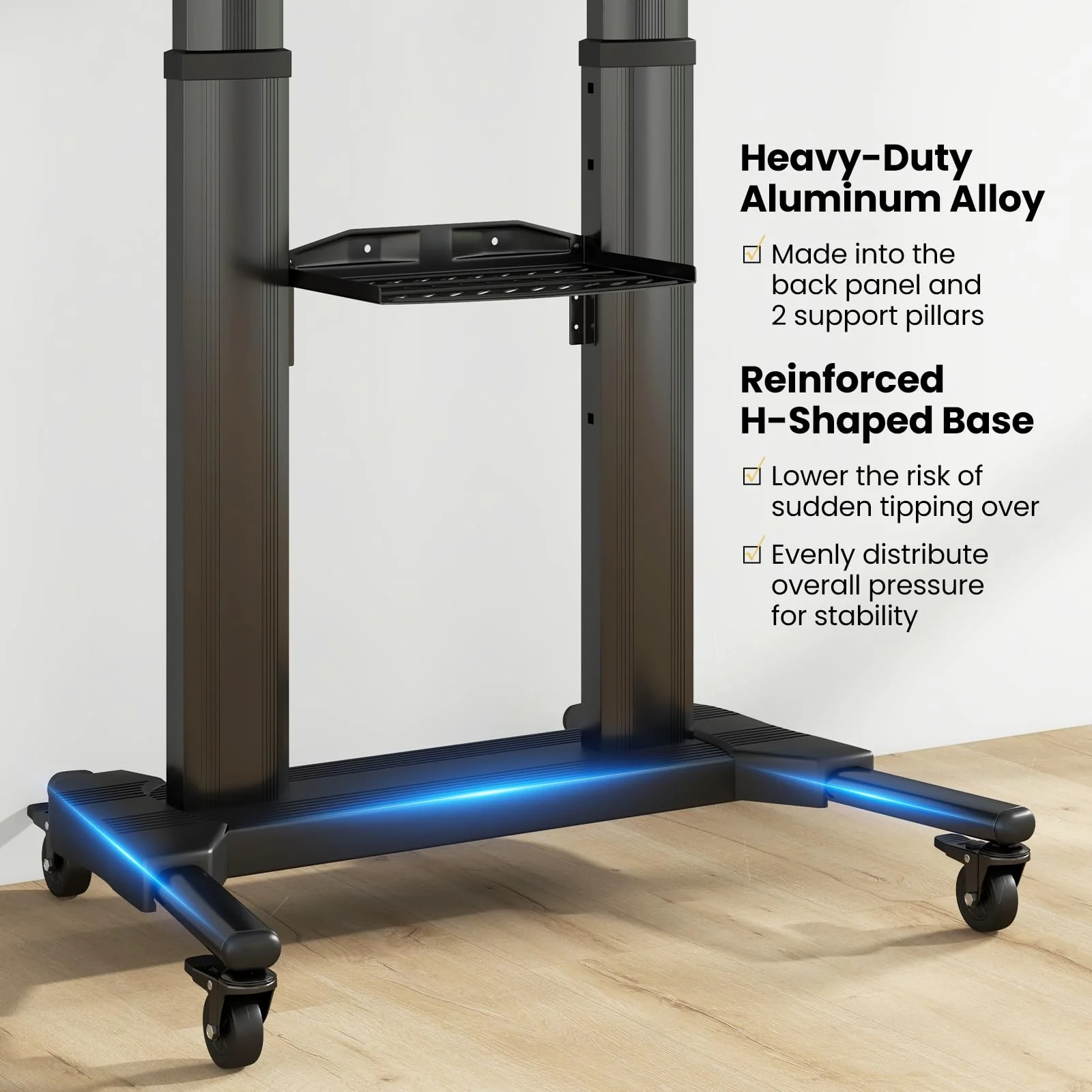 Goplus Rolling TV Stand for 32"-85" Flat Curved LED/LCD/OLED TVs up to 132 LBS, Mobile Floor TV Trolley Max VESA 400 x 700 mm - Image 8