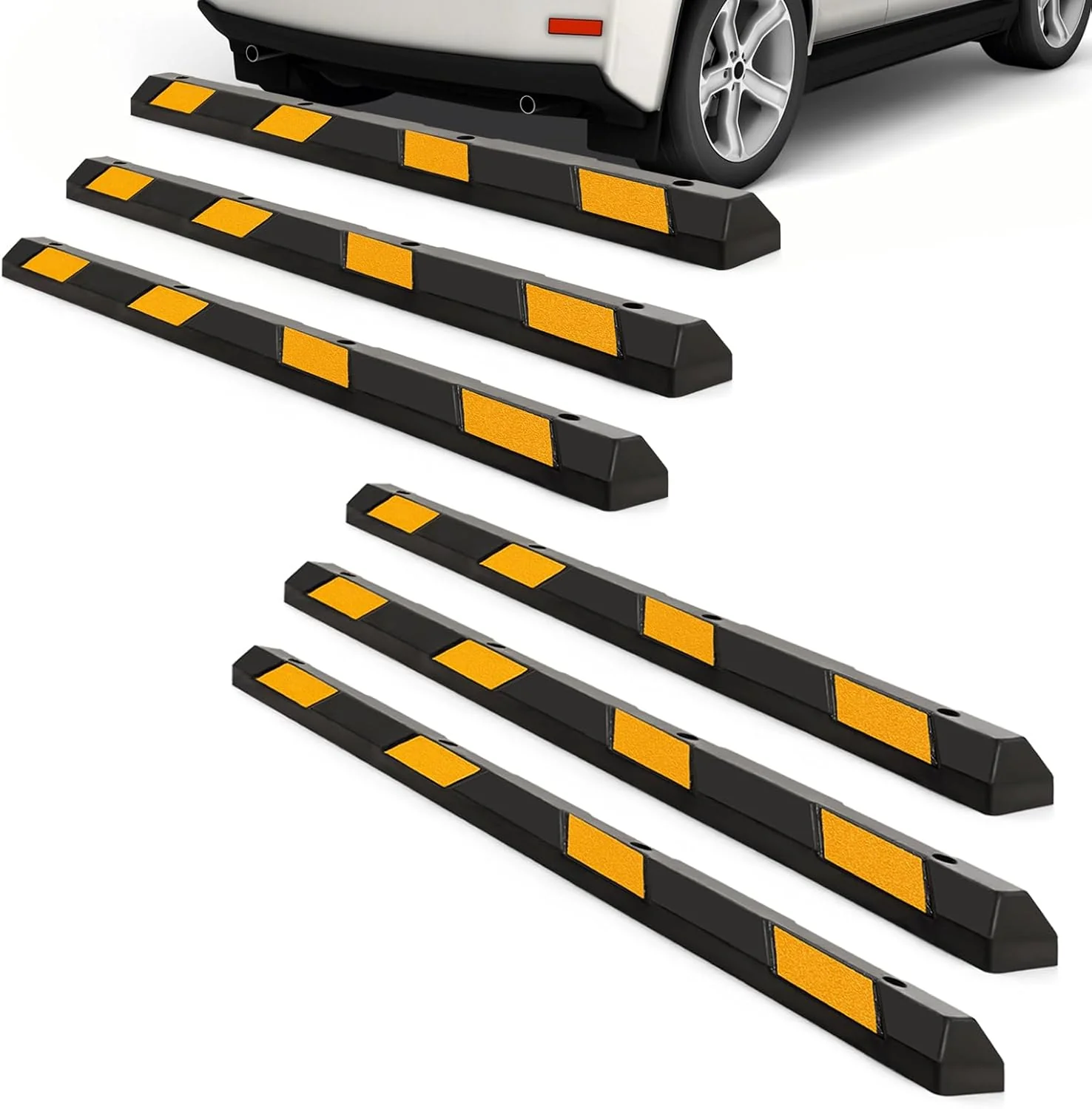 Goplus Rubber Parking Curb, 72" Heavy Duty Packing Block Parking Target with 8 High Reflective Yellow Safety Stripes - Image 11