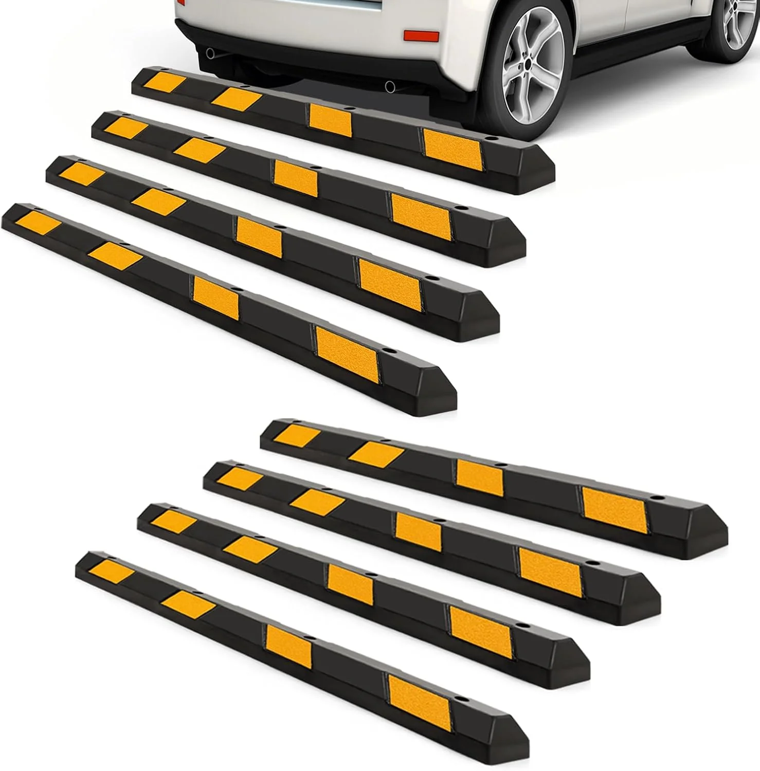 Goplus Rubber Parking Curb, 72" Heavy Duty Packing Block Parking Target with 8 High Reflective Yellow Safety Stripes - Image 12