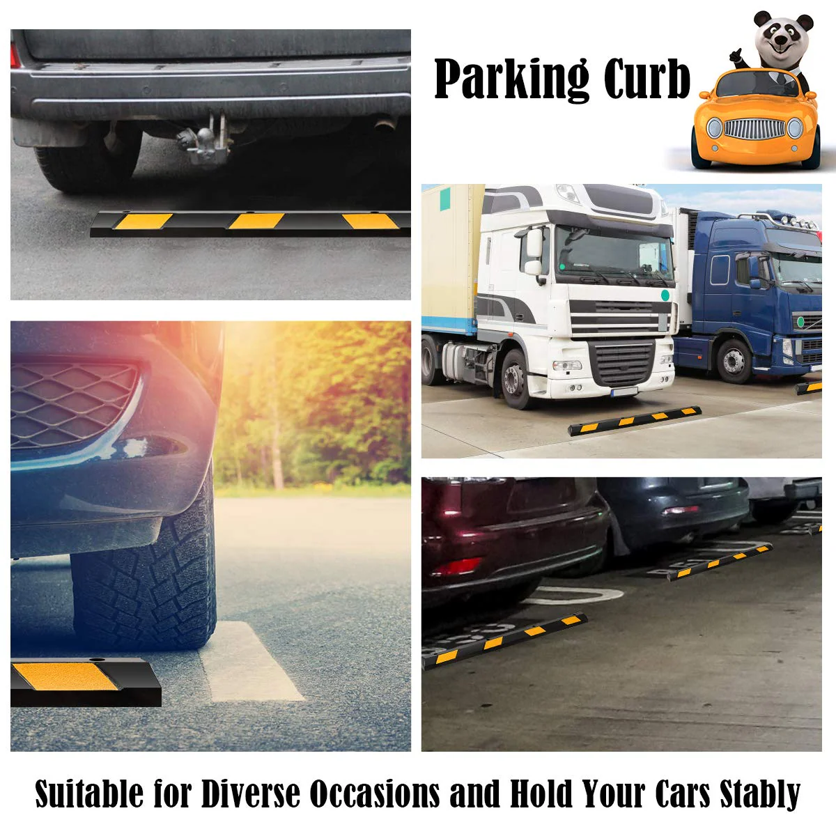 Goplus Rubber Parking Curb, 72" Heavy Duty Packing Block Parking Target with 8 High Reflective Yellow Safety Stripes - Image 3