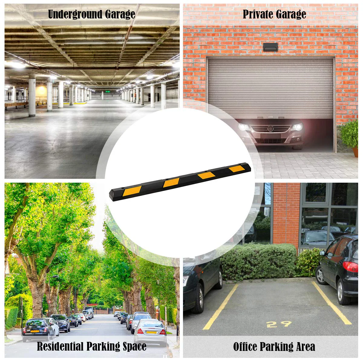 Goplus Rubber Parking Curb, 72" Heavy Duty Packing Block Parking Target with 8 High Reflective Yellow Safety Stripes - Image 4
