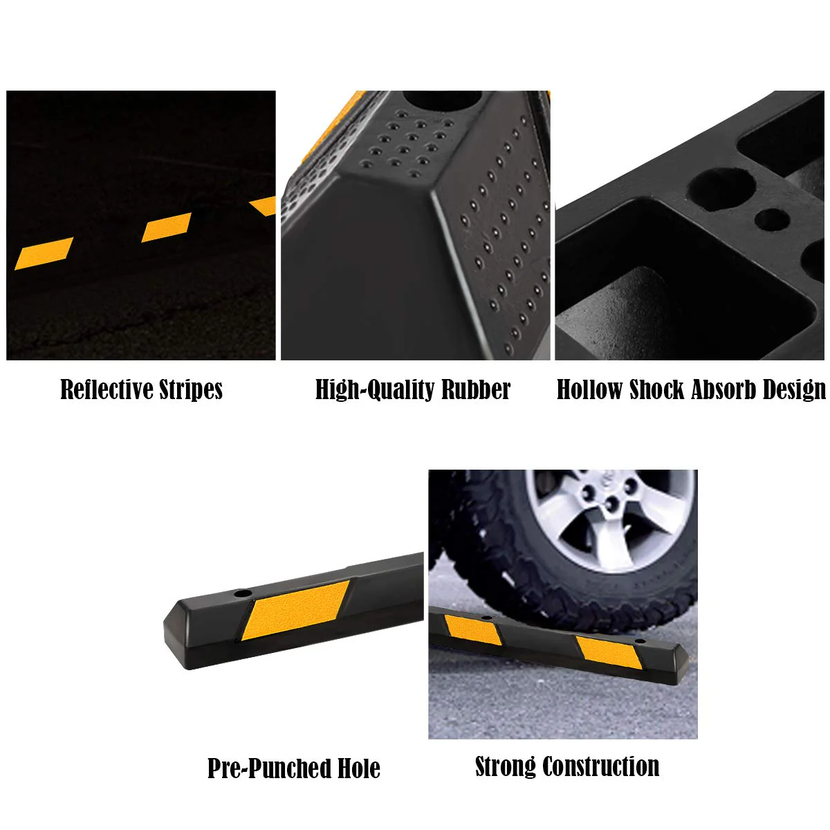 Goplus Rubber Parking Curb, 72" Heavy Duty Packing Block Parking Target with 8 High Reflective Yellow Safety Stripes - Image 6