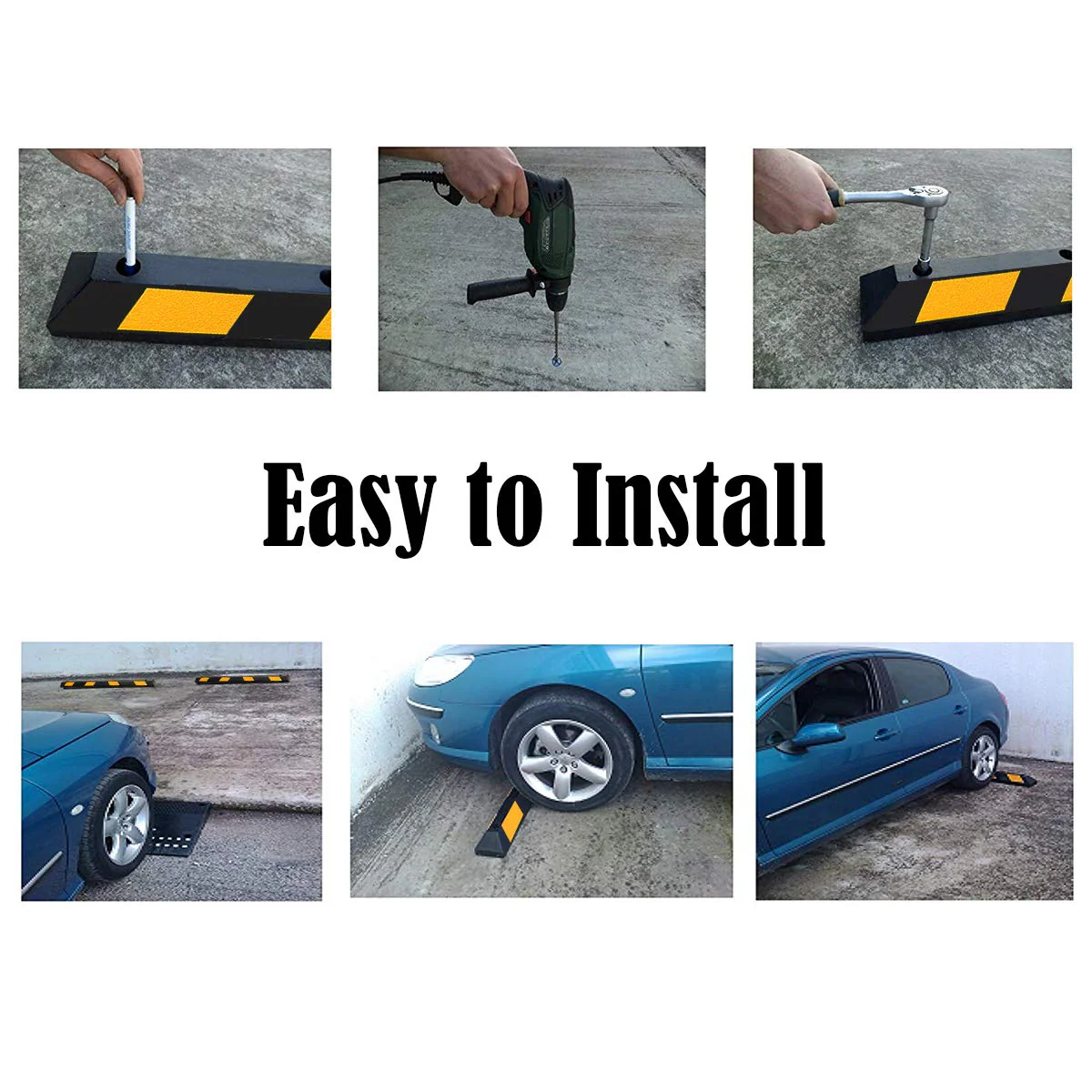 Goplus Rubber Parking Curb, 72" Heavy Duty Packing Block Parking Target with 8 High Reflective Yellow Safety Stripes - Image 7
