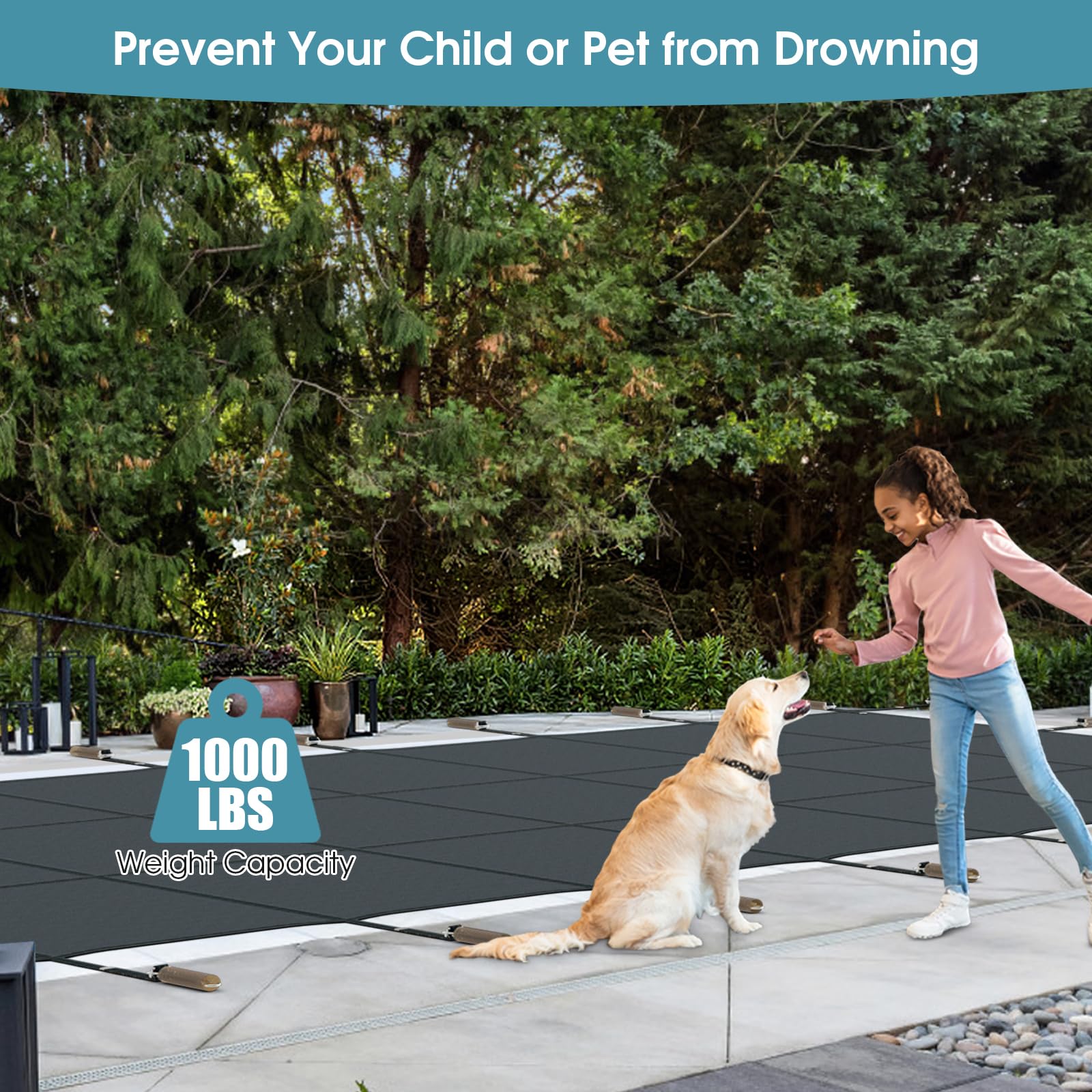 Goplus Safety Pool Cover, Fits 32FTx16FT Inground Swimming Pools (Size 34 x 18 ft, Fits 32 x 16 ft) - Image 4