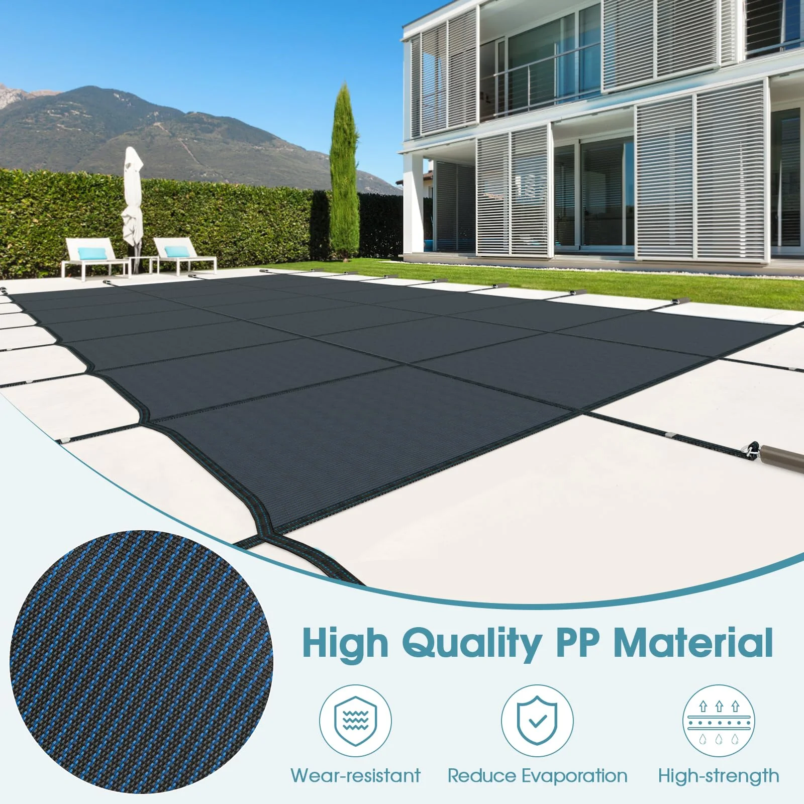 Goplus Safety Pool Cover, Fits 32FTx16FT Inground Swimming Pools (Size 34 x 18 ft, Fits 32 x 16 ft) - Image 6