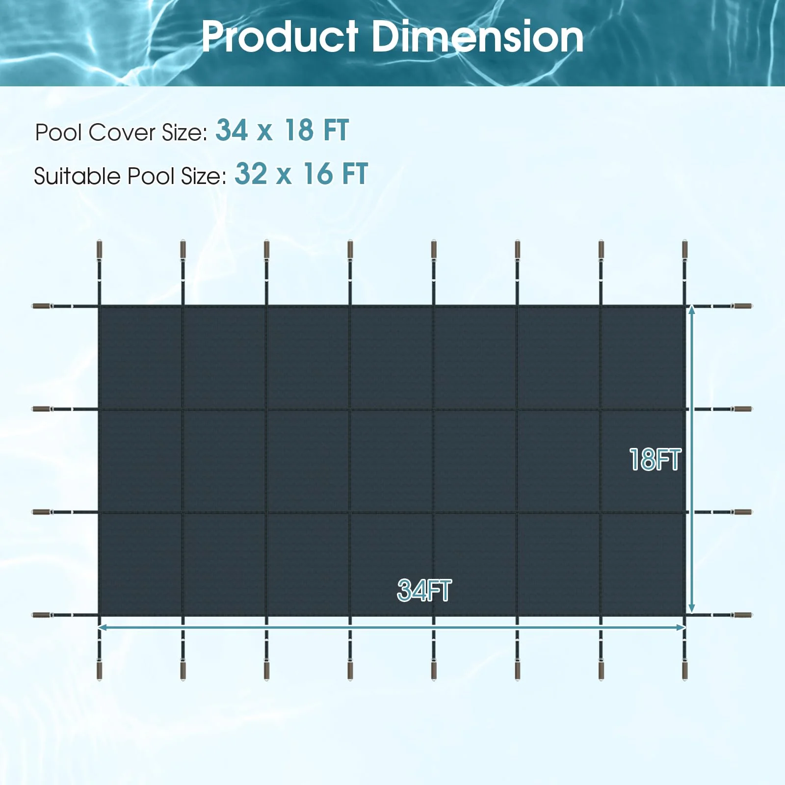 Goplus Safety Pool Cover, Fits 32FTx16FT Inground Swimming Pools (Size 34 x 18 ft, Fits 32 x 16 ft) - Image 8