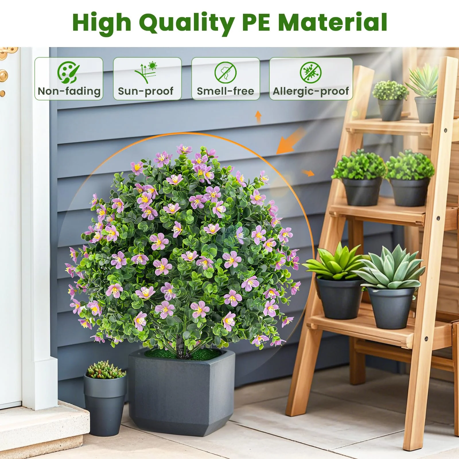 Goplus Set of 2 Faux Potted Plants Artificial Shrubs Bushes with Flowers - Image 3
