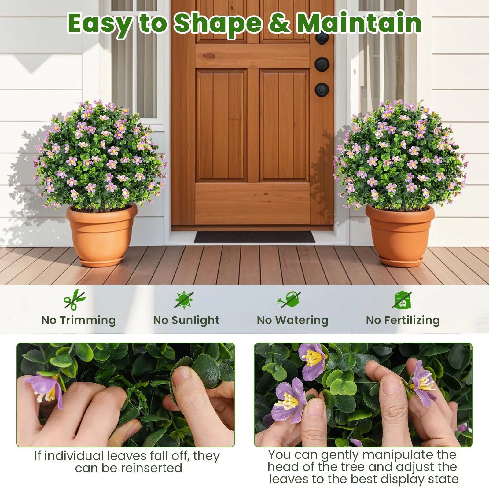 Goplus Set of 2 Faux Potted Plants Artificial Shrubs Bushes with Flowers - Image 6
