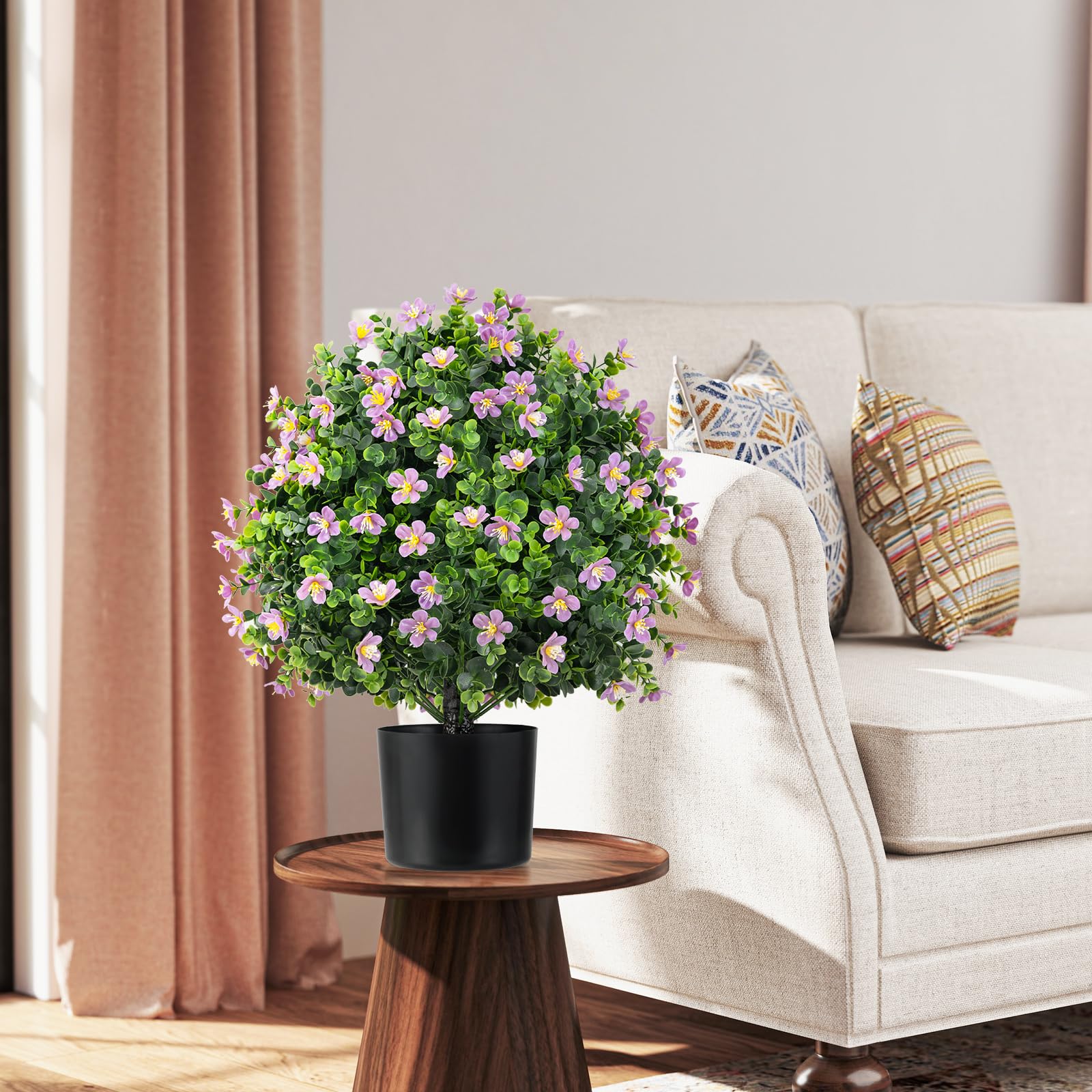 Goplus Set of 2 Faux Potted Plants Artificial Shrubs Bushes with Flowers - Image 9