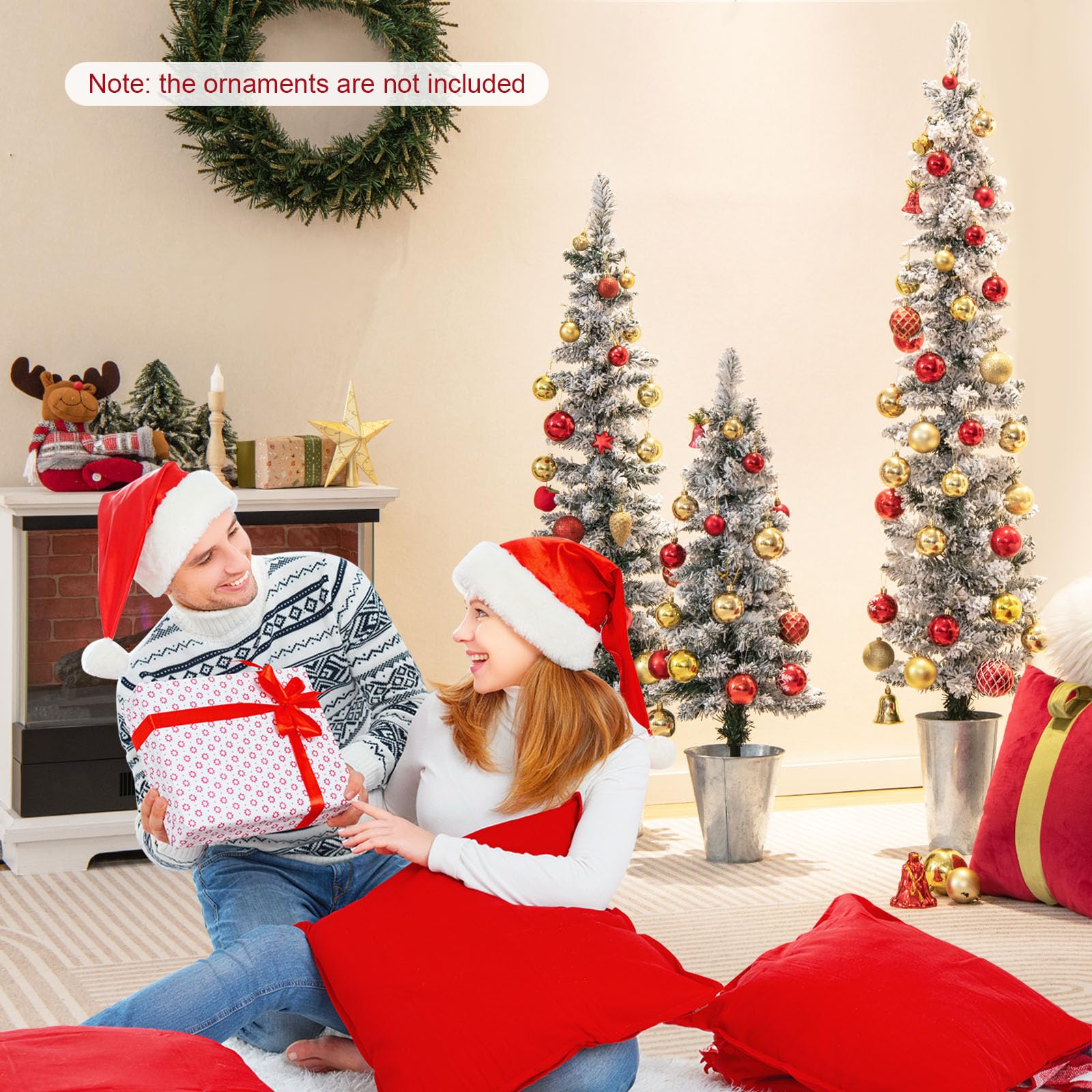 Goplus Set of 3 Artificial Christmas Tree, 3' 4' 5' Slim Pencil Xmas Tree with Silver Metal Buckets - Image 10