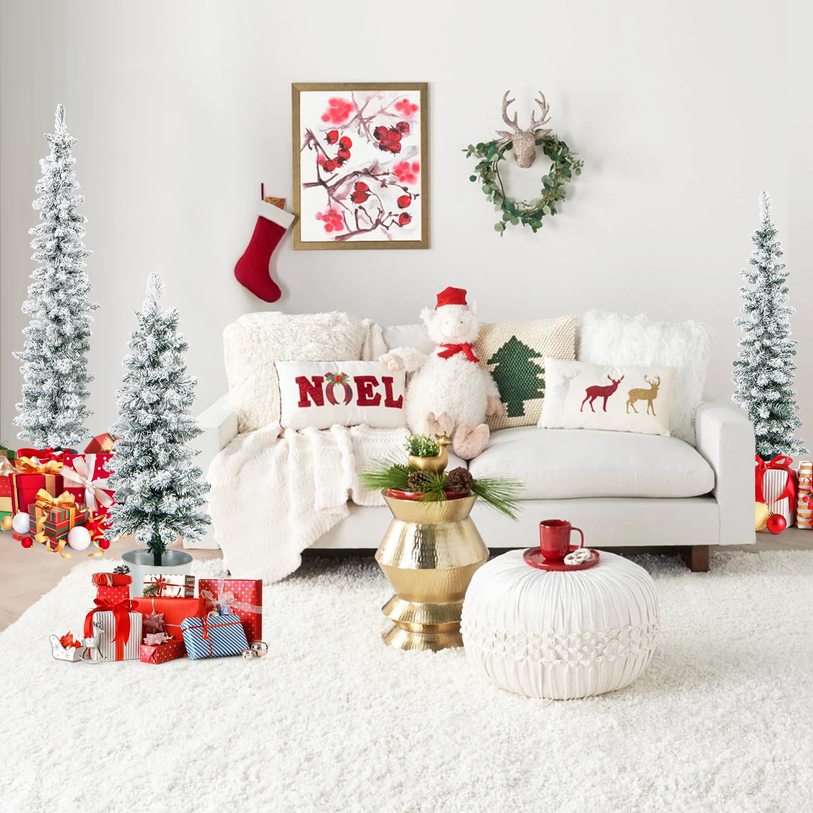 Goplus Set of 3 Artificial Christmas Tree, 3' 4' 5' Slim Pencil Xmas Tree with Silver Metal Buckets - Image 11