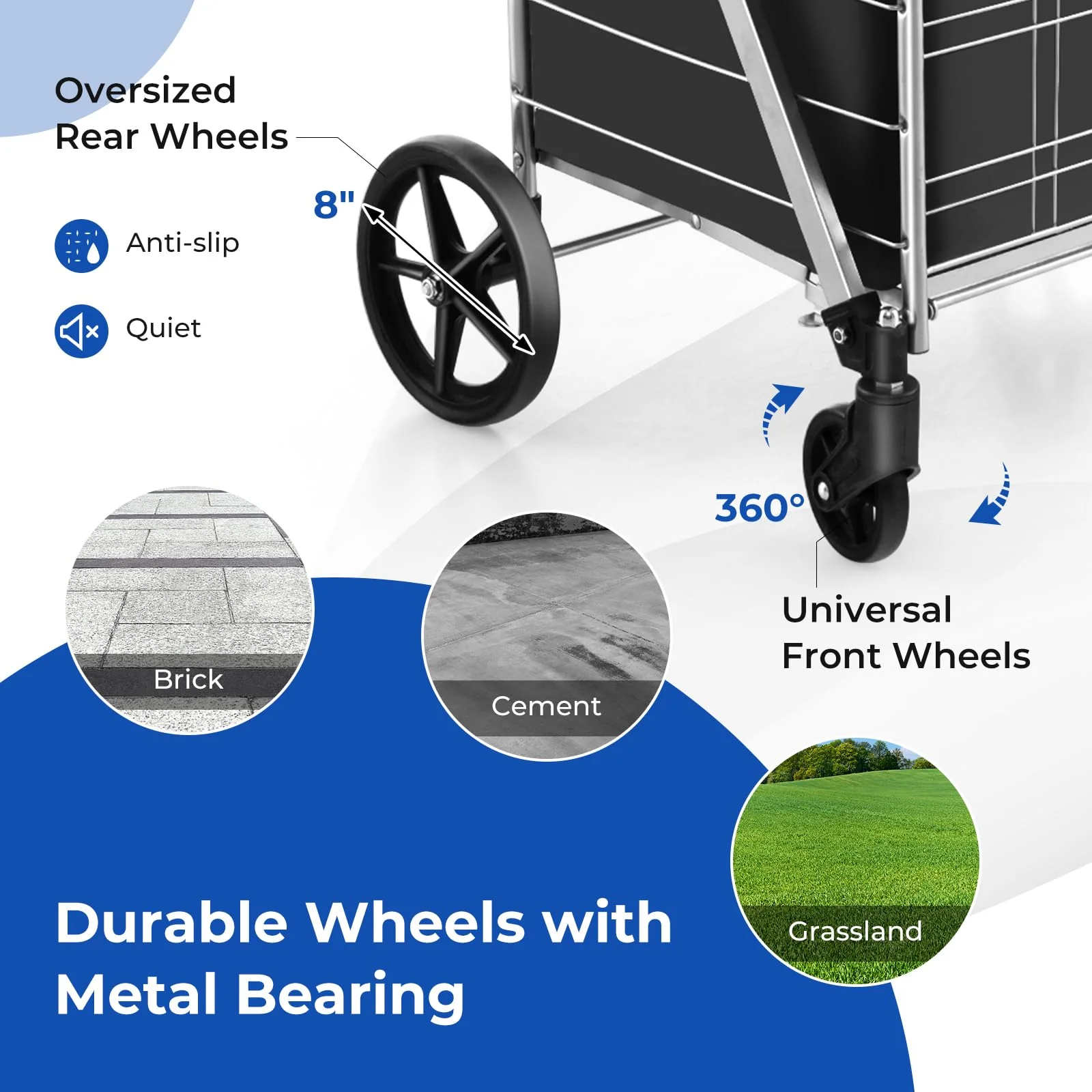 Goplus Shopping Cart for Groceries, Jumbo Upgraded Folding Grocery Cart with Waterproof Liner - Image 3