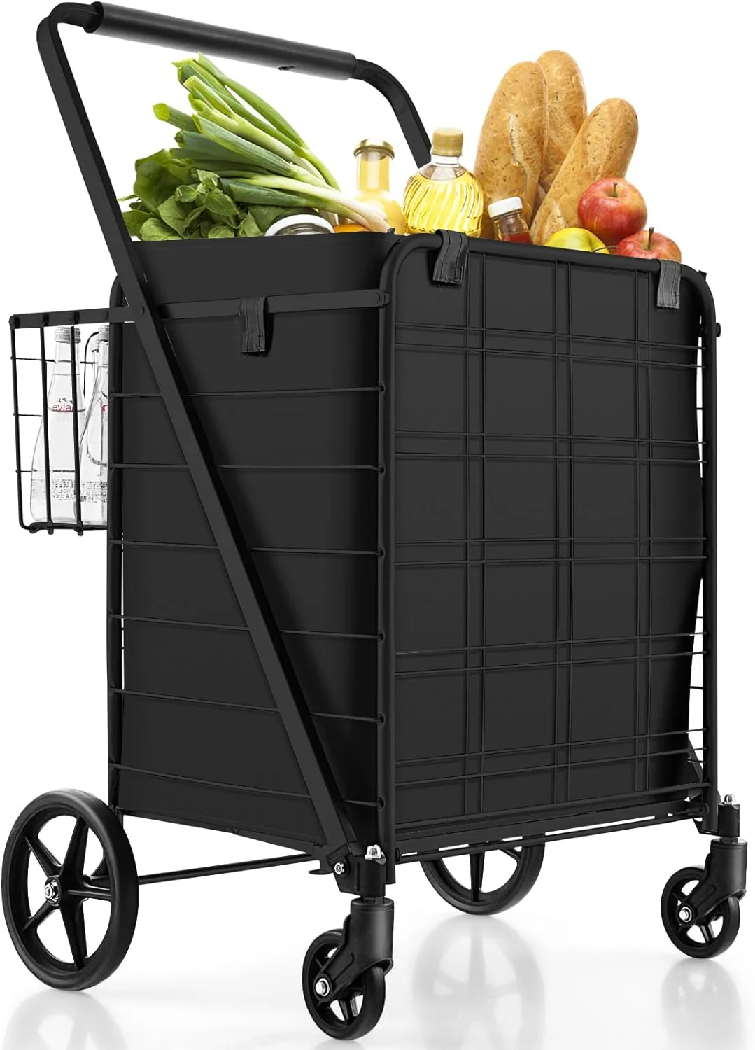 Goplus Shopping Cart for Groceries, Jumbo Upgraded Folding Grocery Cart with Waterproof Liner - Image 9