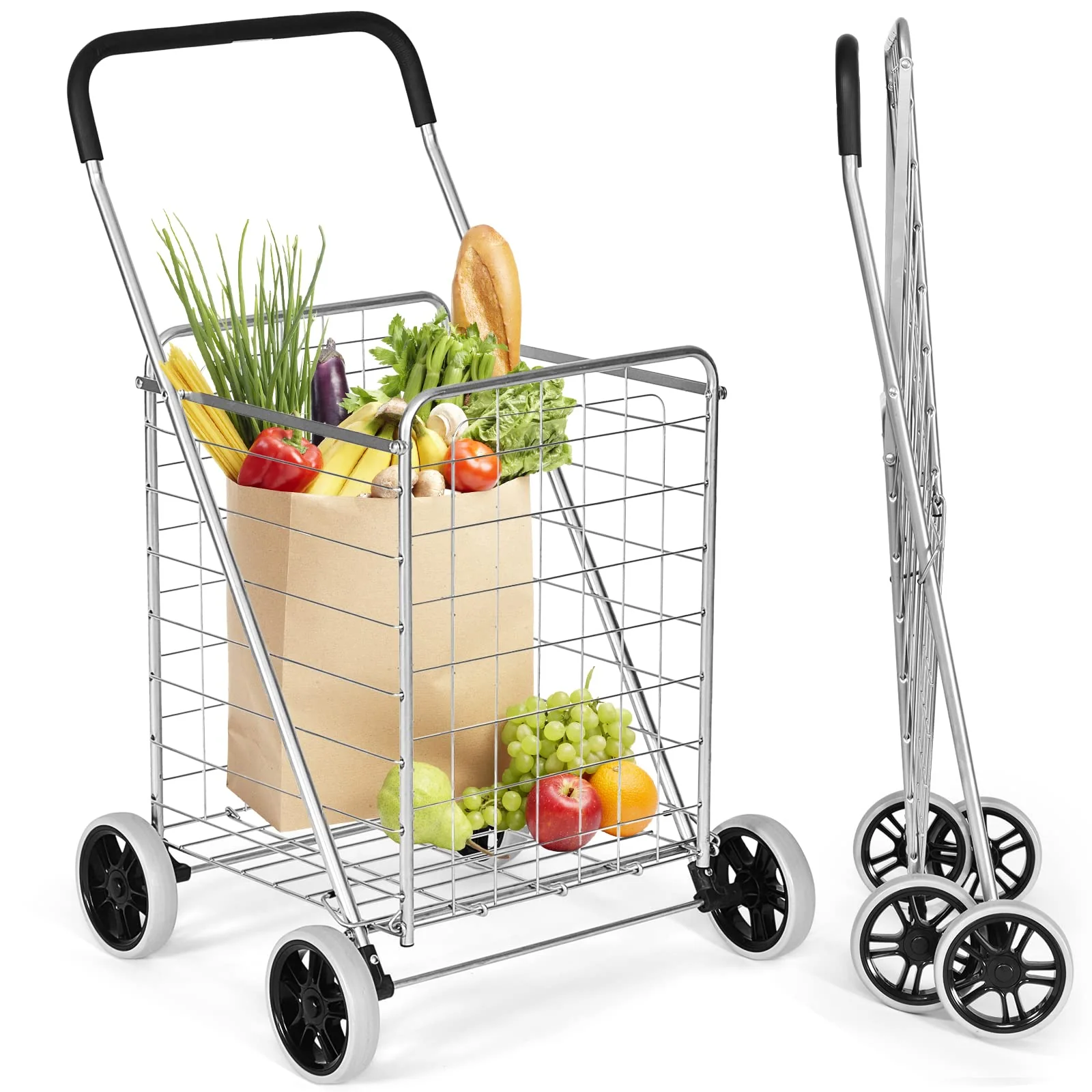 Goplus Shopping Carts for Groceries, Heavy Duty Grocery Cart on Wheels Foldable - Image 10