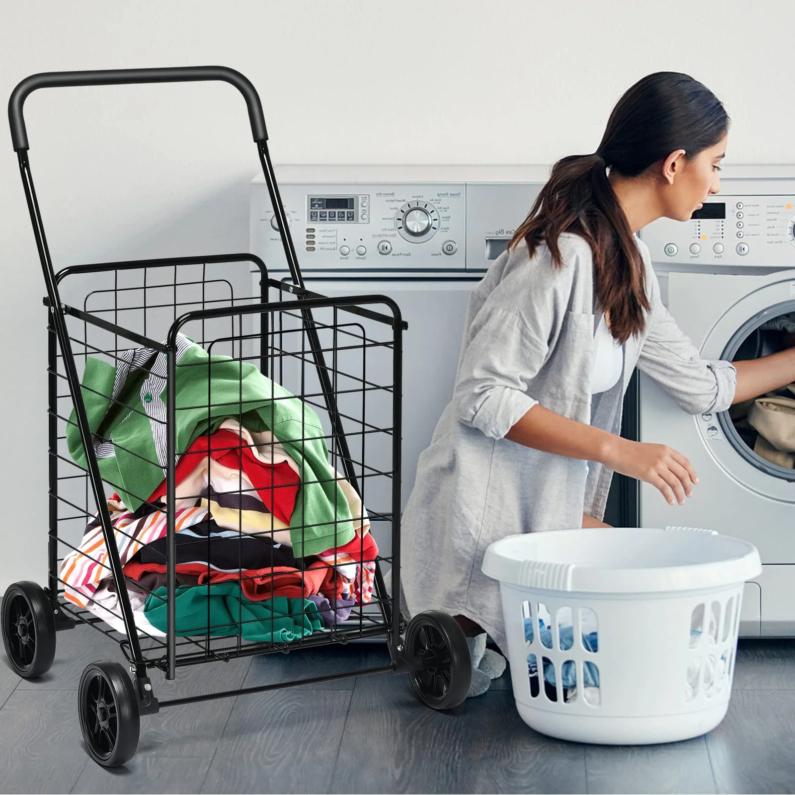 Goplus Shopping Carts for Groceries, Heavy Duty Grocery Cart on Wheels Foldable - Image 6