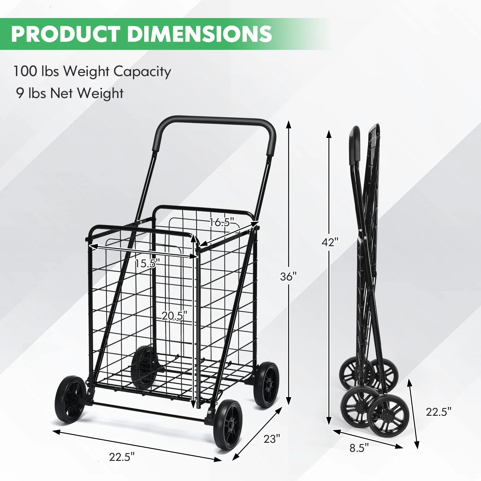Goplus Shopping Carts for Groceries, Heavy Duty Grocery Cart on Wheels Foldable - Image 7