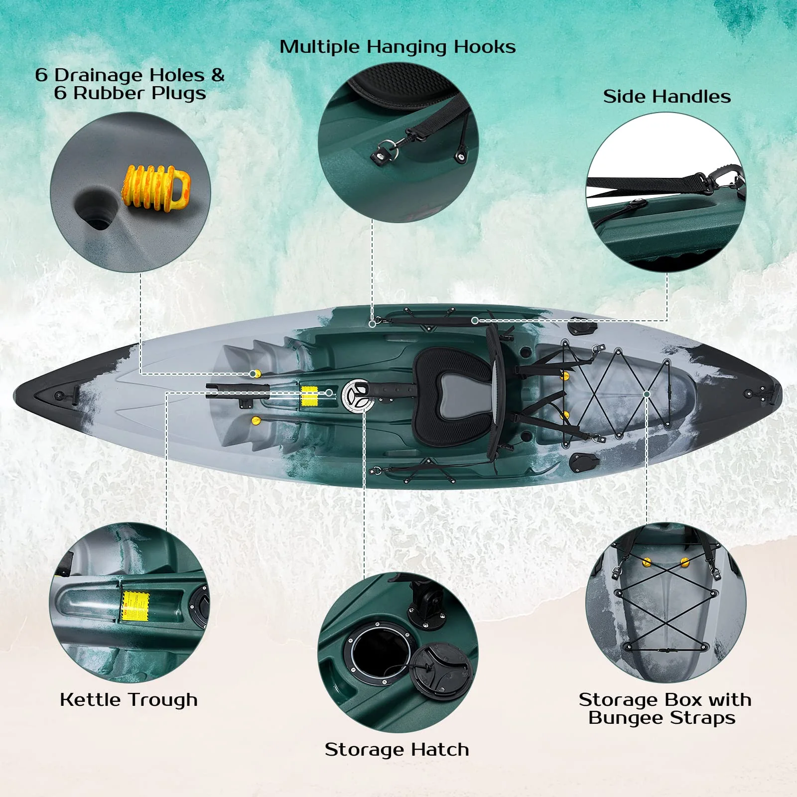 Goplus Sit-on-Top Fishing Kayaks for Adults, 9.7 FT One Person Recreational Touring Kayak - Image 4