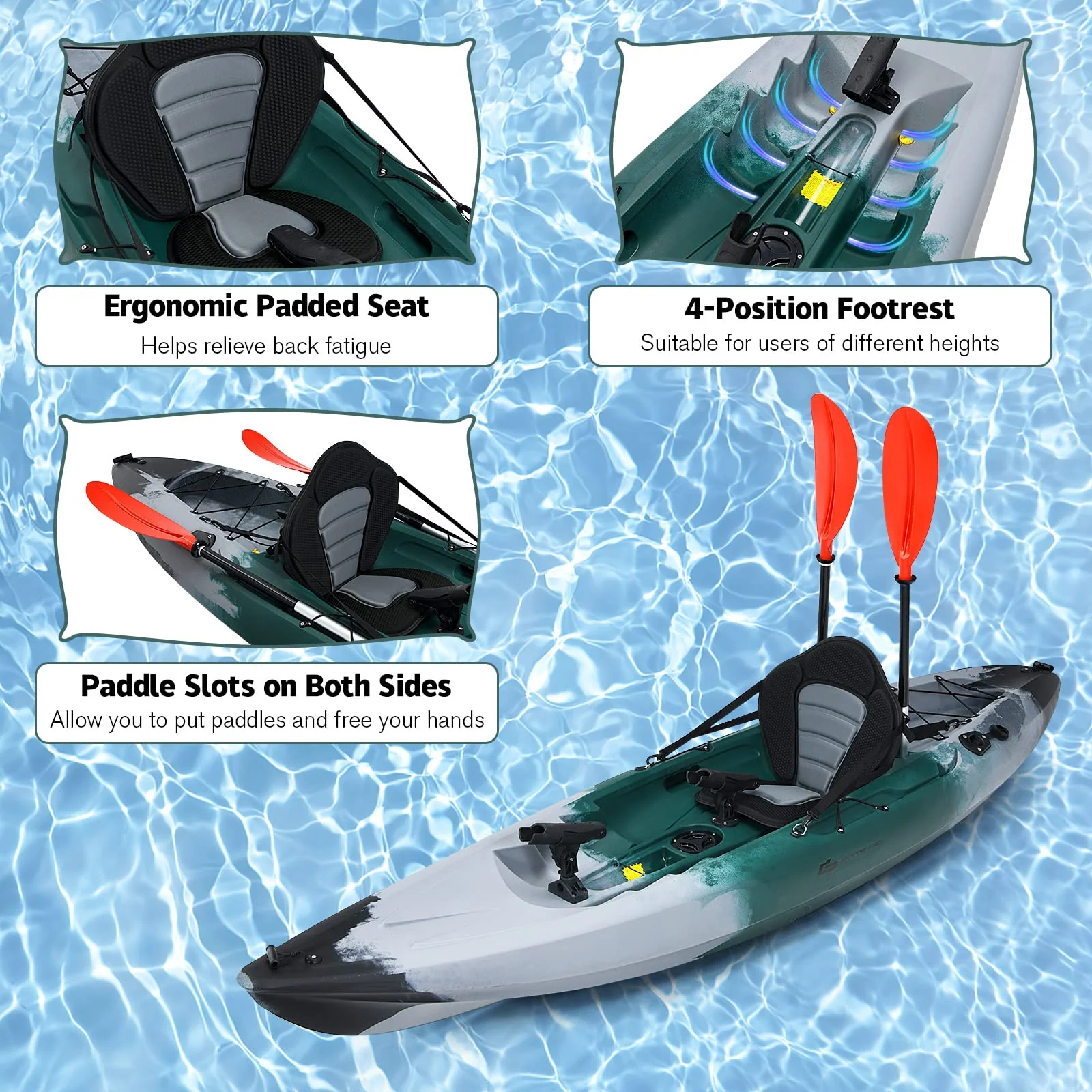 Goplus Sit-on-Top Fishing Kayaks for Adults, 9.7 FT One Person Recreational Touring Kayak - Image 6