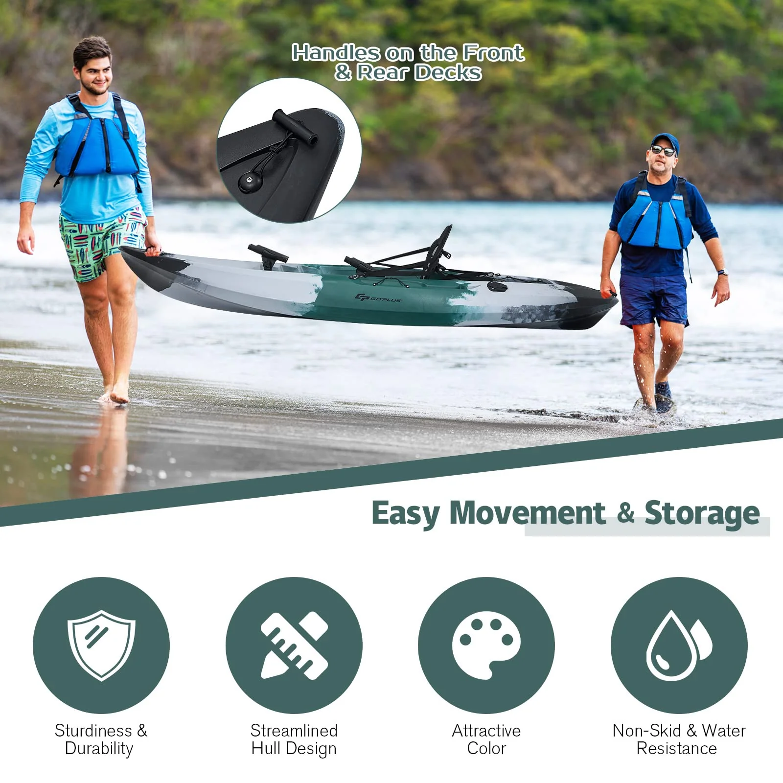 Goplus Sit-on-Top Fishing Kayaks for Adults, 9.7 FT One Person Recreational Touring Kayak - Image 7