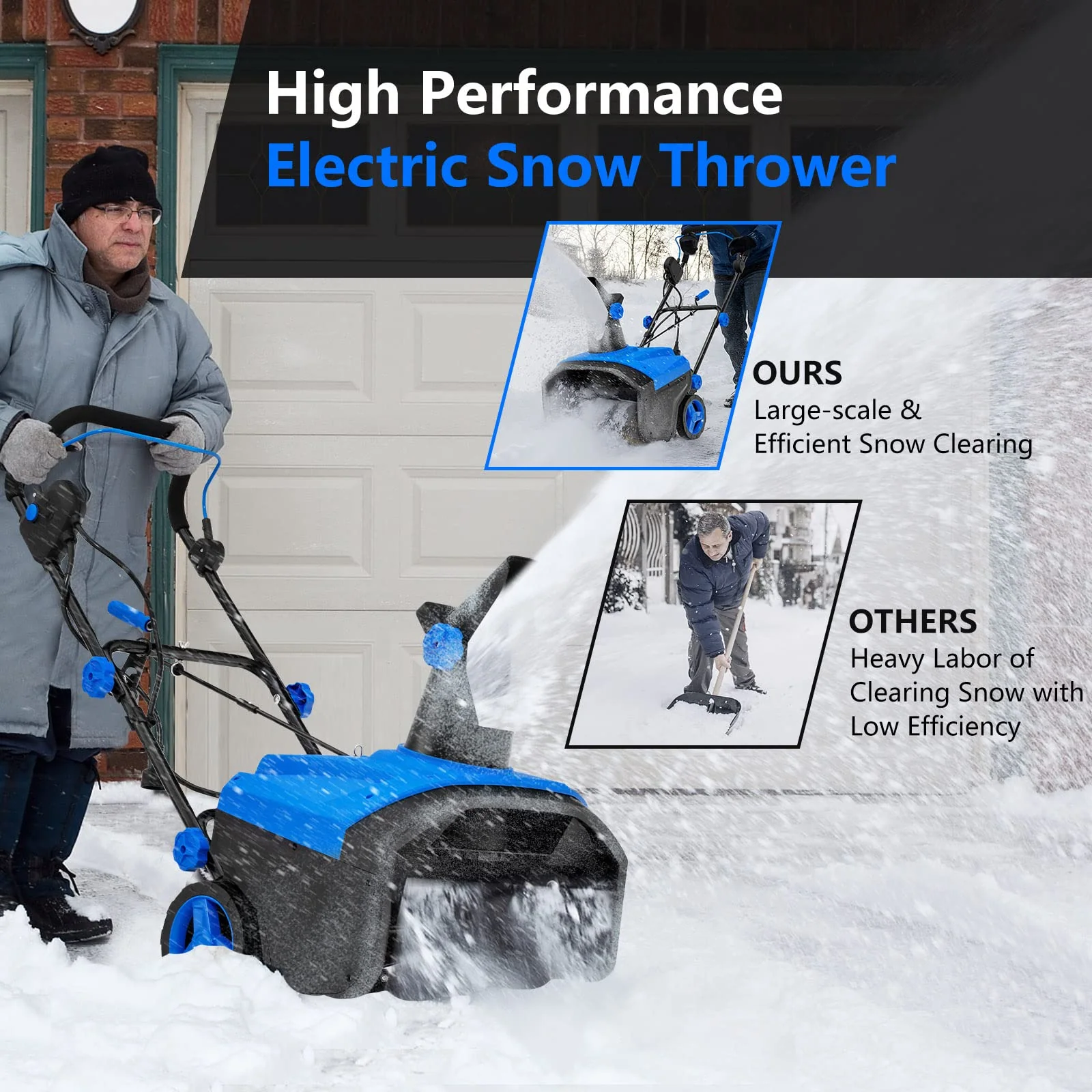 Goplus Snow Blower, 120V 15A Electric Snow Thrower with 180 Rotatable Chute & Folding Handle for Yard Driveway - Image 8