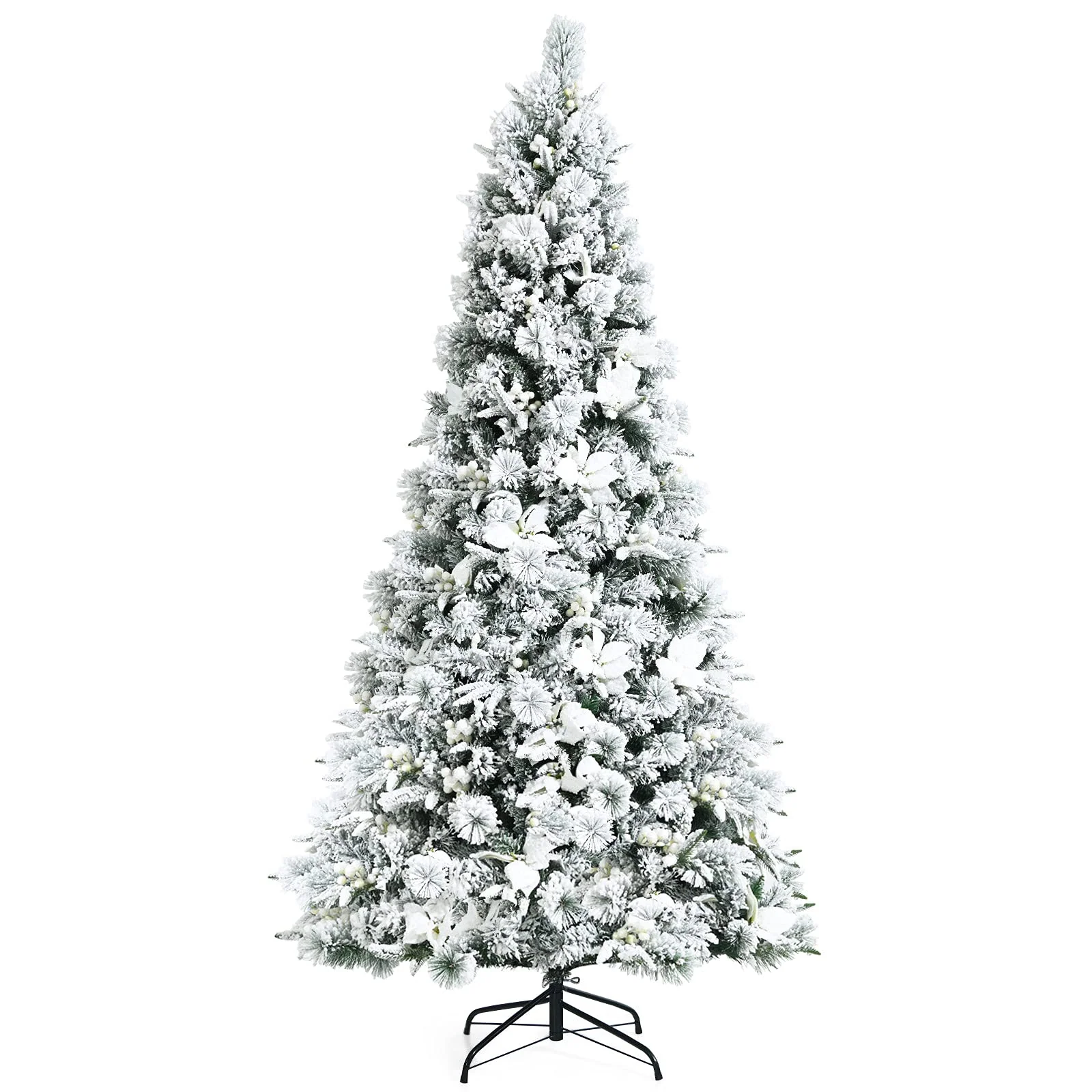 Goplus Snow Flocked Artificial Christmas Tree, Hinged Xmas Tree w/ Folding Metal Stand, Office, Party, Wedding - Image 10