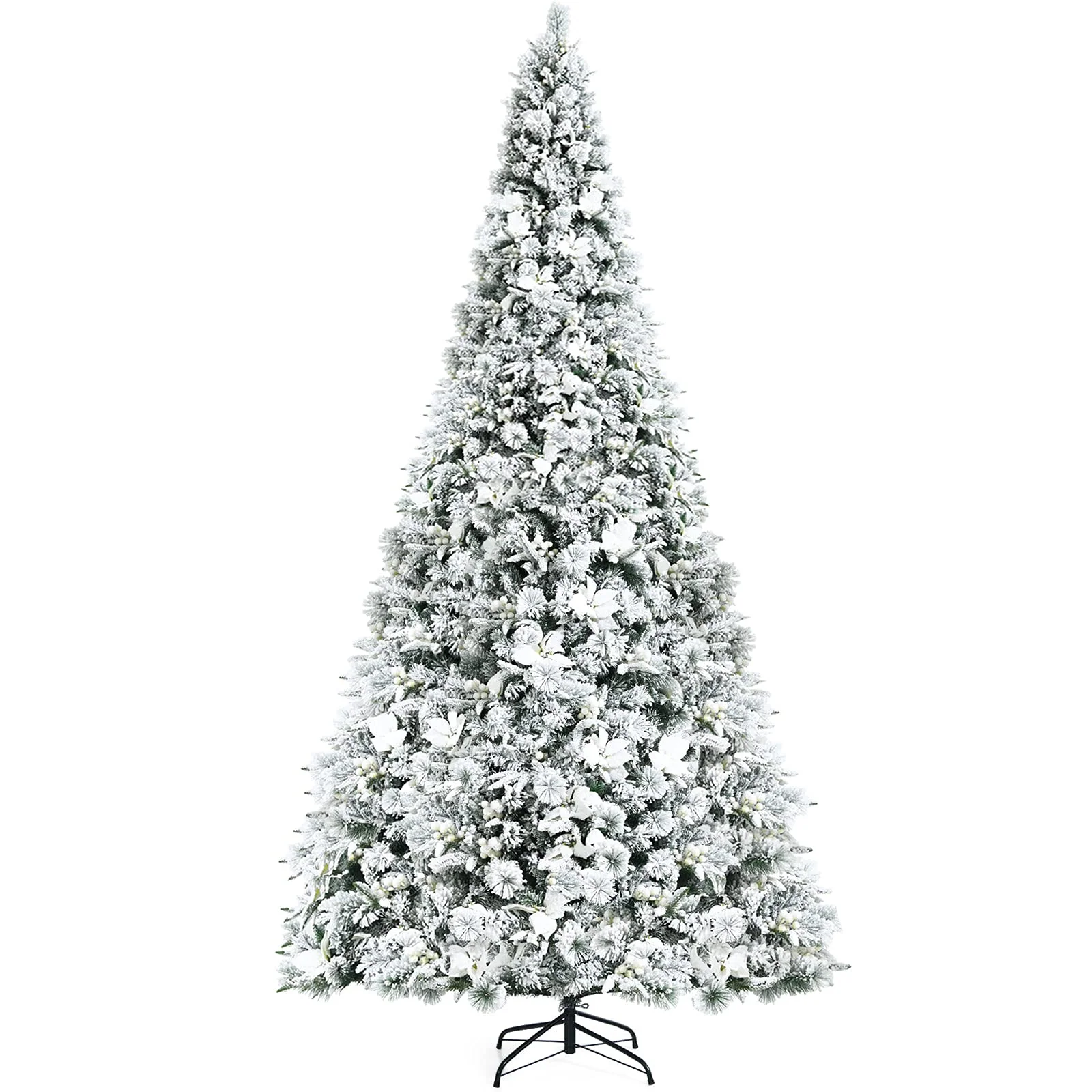 Goplus Snow Flocked Artificial Christmas Tree, Hinged Xmas Tree w/ Folding Metal Stand, Office, Party, Wedding - Image 11