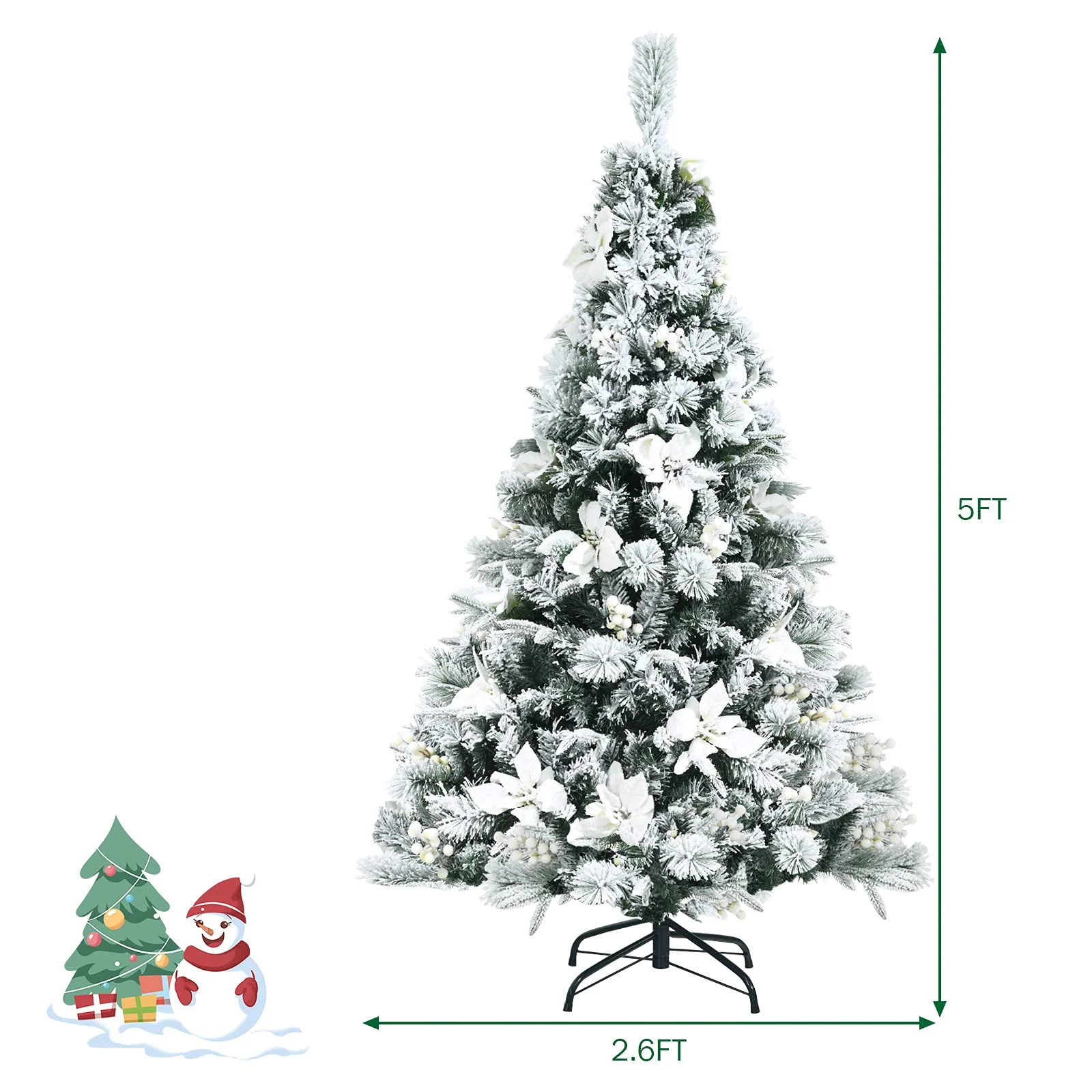 Goplus Snow Flocked Artificial Christmas Tree, Hinged Xmas Tree w/ Folding Metal Stand, Office, Party, Wedding - Image 8